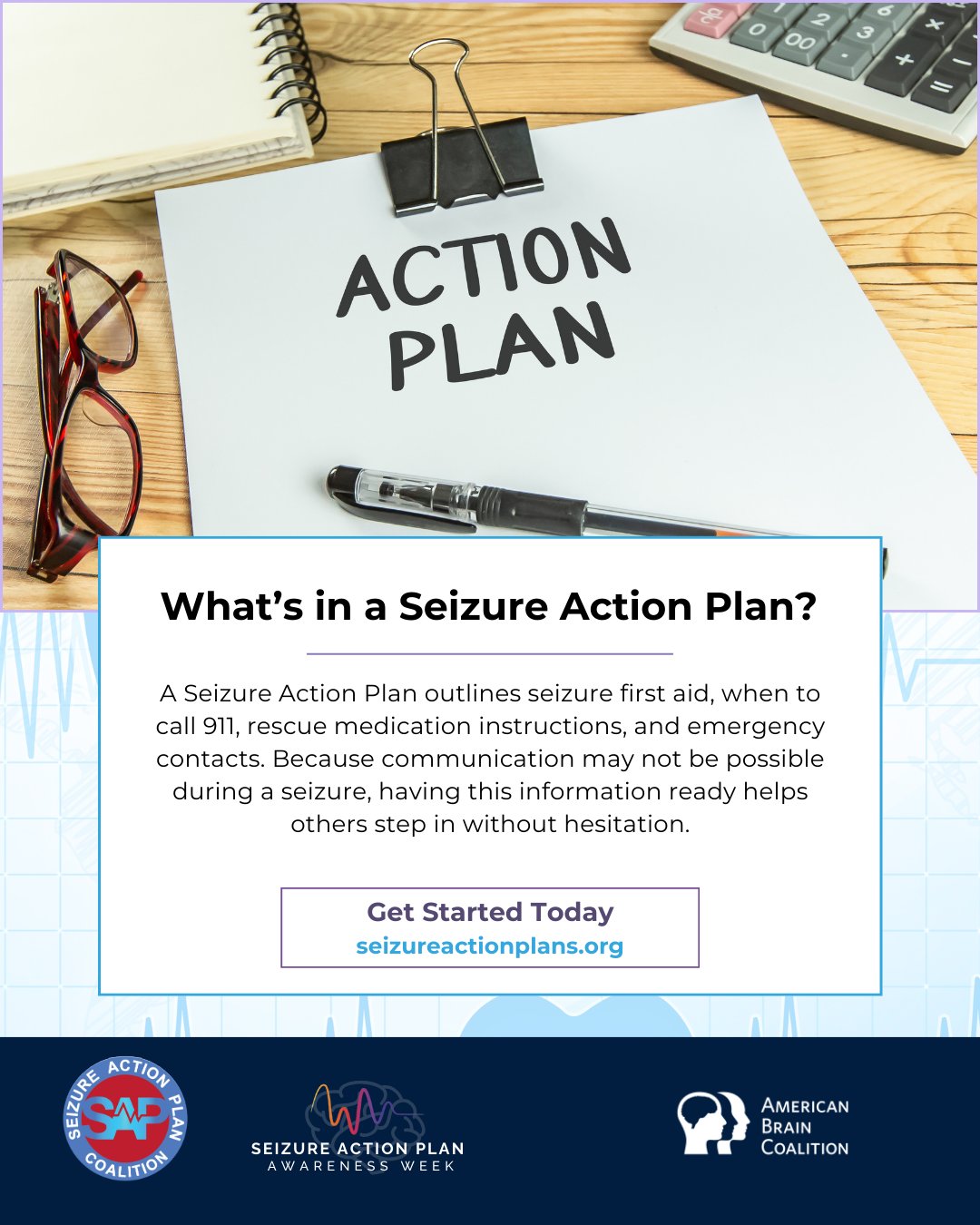 Seizures can happen anytime, anywhere. A Seizure Action Plan outlines seizure first aid, when to call 911, rescue medication instructions, and emergency contacts. Because communication may not be possible during a seizure, having this information ready helps others step in without hesitation.
➡️ Review your plan at #Linkinbio and share this post.
#SAPAW2026 #SeizureActionPlans