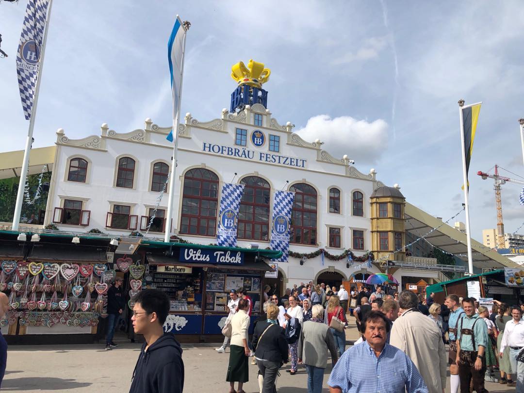 Having lunch and a beverage at Oktoberfest