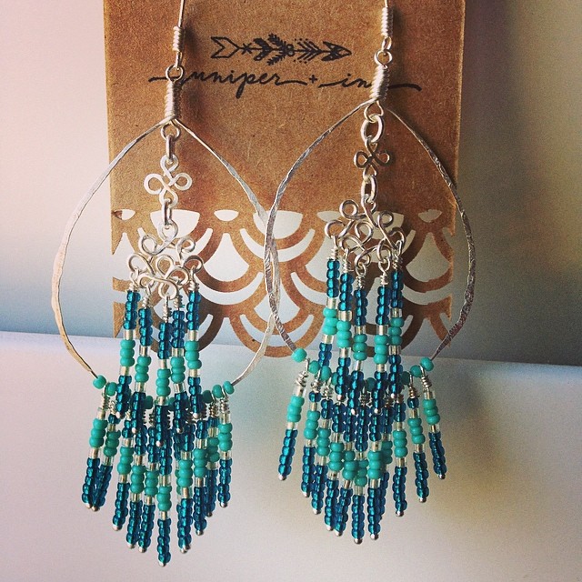 💎Another pair of double chandelier earrings finished!💎 Darker theme than the last ones posted on juniperandink.com. ✨ Get some for spring!!🌸🌱 Color requests taken! #beading #jewelrymaking #diy #wirework #handmade #smallbusiness #juniperandink #makeit #seedbeads #boho #bohochic #hippie #flowerchild #festival