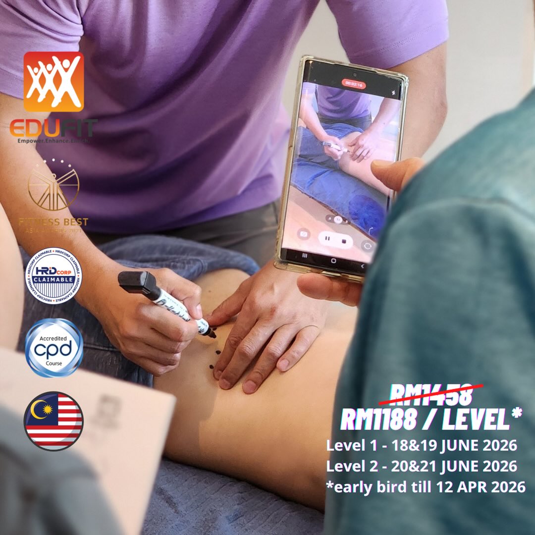 Sports Massage Therapy Certification (Kuala Lumpur) @motionlabmy
.
.
Edufit Asia is coming back to Kuala Lumpur! We have opened registration for the SMT Levels 1&2 courses from 18 to 21 JUNE 2026 at Motion Lab Kuala Lumpur.
.
.
We are offering an early bird fee of RM1188 per level (RM1458 U.P.). GOOD NEWS! We are HRDcorp claimable! Grab the special promo fee and get your slot!
.
.
PROGRAMME CONTENT:
Level 1
*Etiquette in sports massage therapy
*Effects of sports massage
*Contraindications
*Human Anatomy
*Client assessment guidelines
*Massage techniques
Level 2
*Soft tissue release
*Myofascial stretching techniques (joint mobilisation)
*Case studies discussion on common musculoskeletal injuries
*Further education for Sports Massage Therapy
.
.
Assessments
*Formative assessments through immediate coaching during practical sessions
*30MCQ written test
.
.
What do you get?
*CPD UK global accreditation
*Highly trained educators with a combined experience of almost 30 years in the fitness and sports industry
*Conducive learning environment
.
.
To ensure you become a competent practitioner, we offer mentoring sessions via online/face-to-face consultations (hourly rates apply).
MORE INFO AND REGISTRATION @ https://www.edufitasia.com/sportsmassagetherapy
.
.
#malaysia #sportsphysiotherapy #physiotherapy #kualalumpur #sportsmassagetherapy sgsportsmedicine sportsmedicine singhealth muscles myofascial softtissuetherapy jointmobility sportsmassagetherapists malaysiatherapist klsportstherapists klmanualtherapy sportsmassagekualalumpur