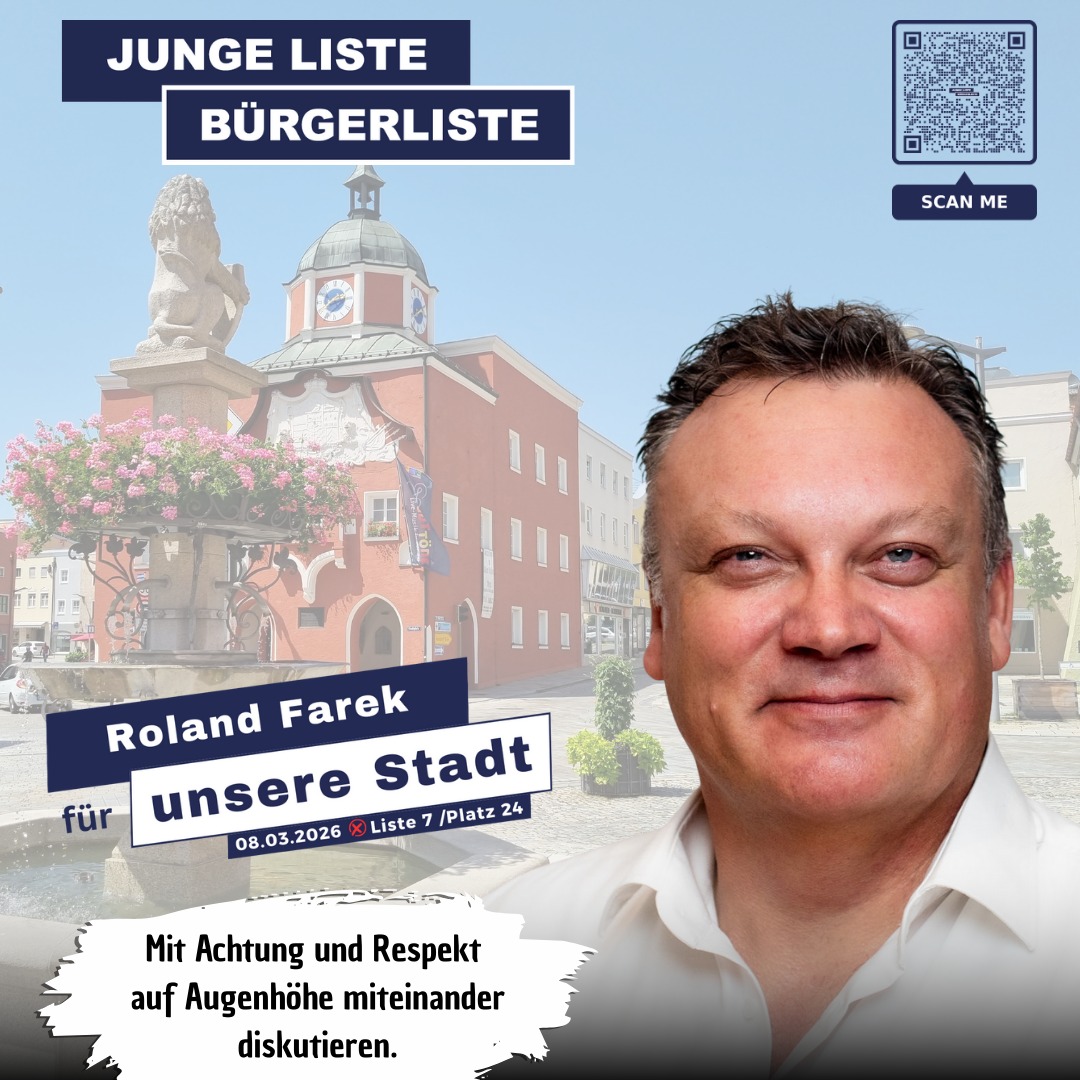 Mit Achtung und Respekt auf Augenhöhe miteinander diskutieren.
🗣️ Roland Farek steht für Dialog und Respekt – gemeinsam Lösungen finden, die Pfarrkirchen voranbringen
Lerne unsere Stadtratskandidat*innen kennen! Auf unserer Homepage www.jl-bl.de gibt es alle Infos zu unseren Zielen und Visionen – und alle Termine, bei denen du direkt ins Gespräch kommen kannst. Dein Kontakt zählt!
#kommunalwahl2026 #stadtrat2026 #pfarrkirchen #GemeinsamFürEinLebendigesPfarrkirchen