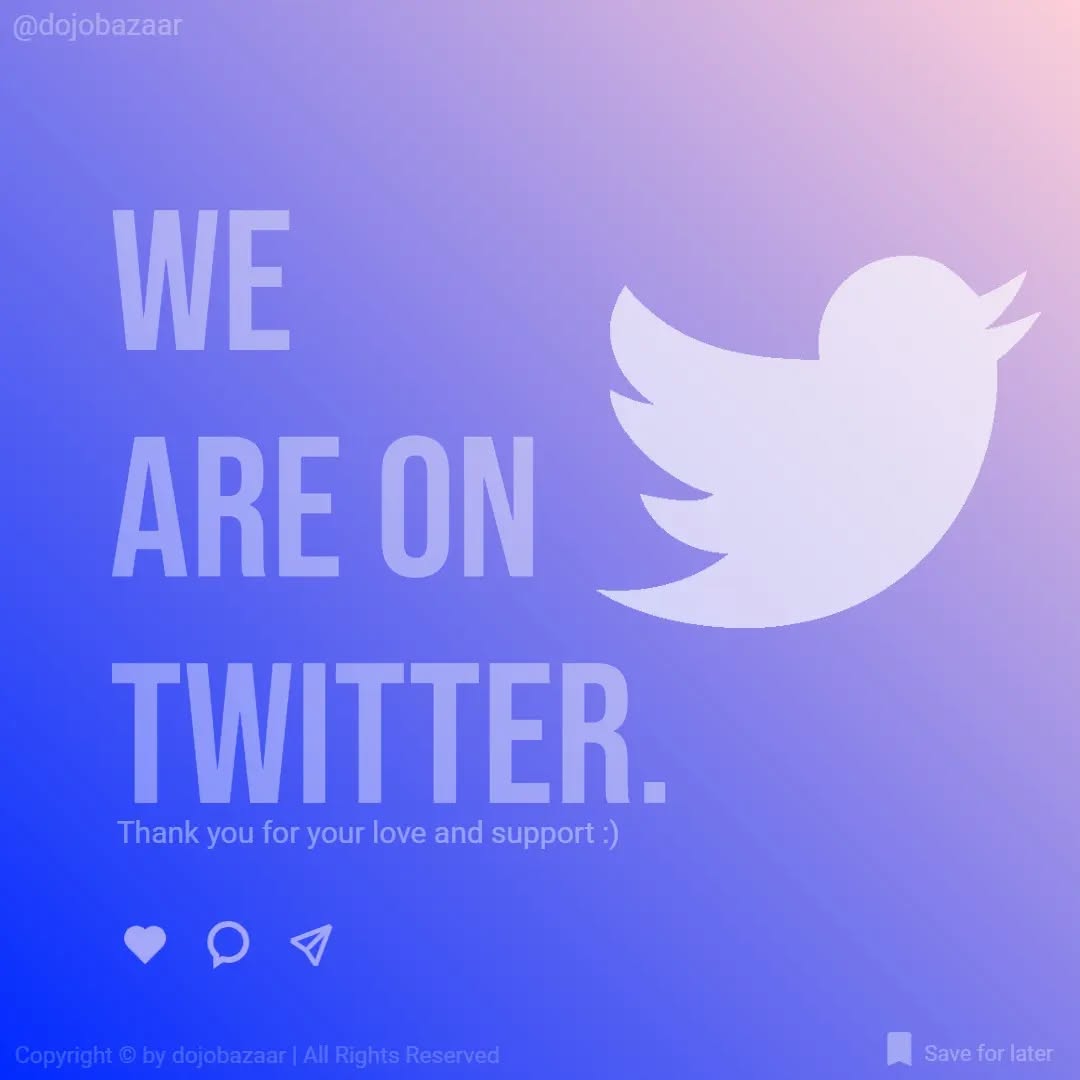 Dojobazaar is now on twitter.
Check out our twitter handle @dojobazaar to get latest updates and free weekly discount coupon codes and many more...
Follow us and share us on twitter to get more points from dojobazaar rewards program and get yourself products free of cost.
#twitter #sale #fashion #socialmedialaunch #twittermemes #college #students #clothing #clothingbrand #games #free #coupons