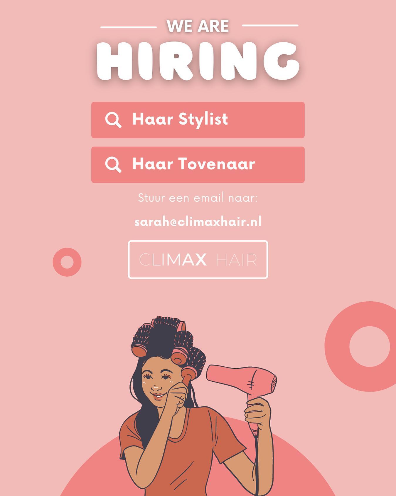 🤩 Ben jij er geknipt voor? Wordt dan onze nieuwe Haarstylist M/V!
.
Climax Hair groeit! Door de recente uitbreiding naar Maastricht, naast onze drukbezochte salons in Wijlre en Heeren zijn we hard op zoek naar enthousiaste en talentvolle collega’s. ❤️ Ben je gek op HAAR en op zoek naar een (nieuwe) uitdaging, dan zijn we op zoek naar jou!
.
Wil je werken in een gedreven, professioneel maar gezellig team? In moderne salons met hoge kwaliteit producten, regelmatig toptrainingen en ruime doorgroeimogelijkheden? Twijfel dan niet en stuur een mailtje naar sarah@climaxhair.nl 👈🏼 (Stuur bij vragen gerust een WhatsApp bericht).
.
☕️🤗 Misschien nodigen we jou dan binnenkort uit voor een gesprek in een van onze Climax Hair salons.
.
Afspraak maken?:
www.climaxhair.nl
☎️: 043 450 1973
WhatsApp: wa.me/31434501973
