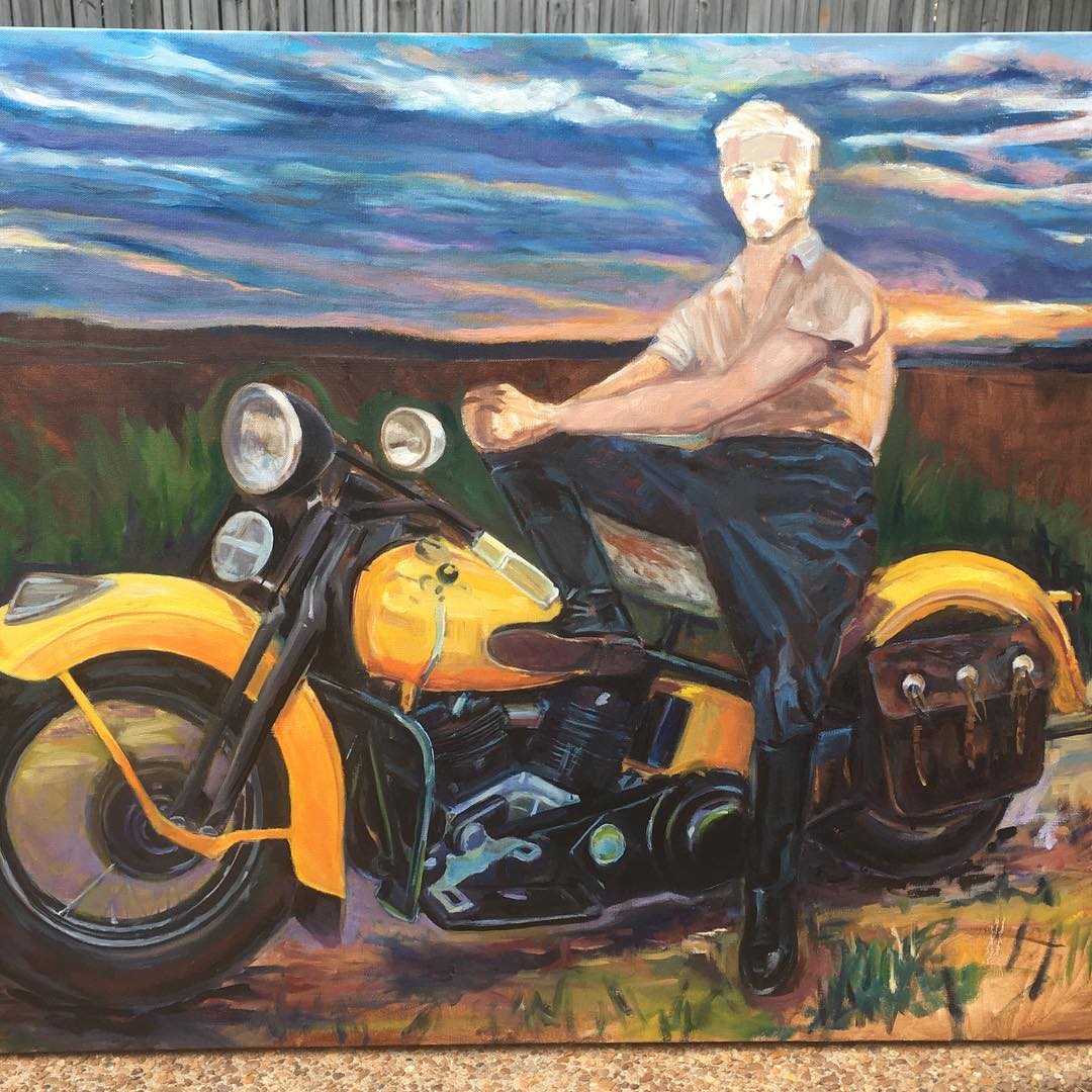 Progress on my commission. #Harley #el #1937 #harleydavidson #oilpainting #yellow #grandfather #passion #doit # motorcycles #bike #sunset #hobby #love #painting #artwork #selfportrait #