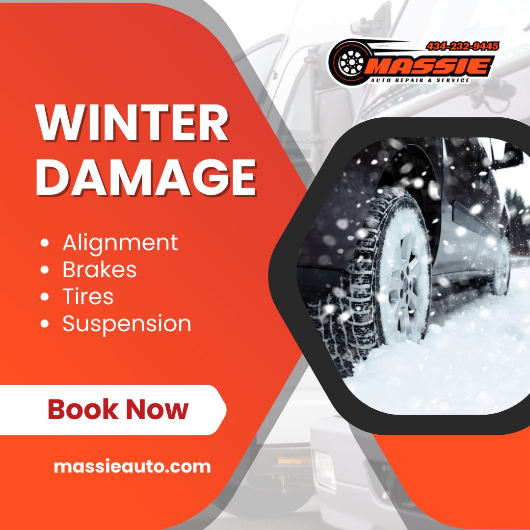 Winter damage doesn’t stop when the roads dry out. Snow, ice, and potholes beat up your vehicle all season — and late winter is when it shows.
One hard hit is all it takes to throw things off:
• Alignment – pulling, uneven tire wear
• Suspension – clunks, loose or sloppy steering
• Brakes – rust buildup, reduced stopping power
• Tires – hidden sidewall damage you won’t see until it fails
Most of this doesn’t hit all at once. It builds over time. Catching it now can save you from bigger, more expensive repairs later.
Book online at Massieauto.com