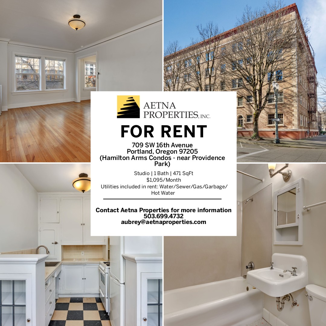 🏠️NOW AVAILABLE FOR LEASE!🏠️ Enjoy all the perks of living in Goose Hollow near PSU, Providence Park, Lincoln HS, MAC and more! Easy MAX access almost right outside your doorstep. 2nd story studio condo with tons of natural light throughout. Original Portland charm. Ample storage space. Most utilities included. Elevator in building. Central laundry available.
*No Pets/No smoking.
*Resident responsible for HOA move-in and move-out fees.
*Proof of insurance is Required Prior to move in.
*Parking: None
*Utilities included in rent: Water/Sewer/Gas/Garbage/Hot Water
*Rent: $1,095
*Security Deposit: $1,000
*Application Fee: $65
Find additional information here: https://www.aetnaproperties.com/properties/historic-goose-hollow-loft-hamilton-arms/
All information, regardless of source, is not guaranteed and should be independently verified.