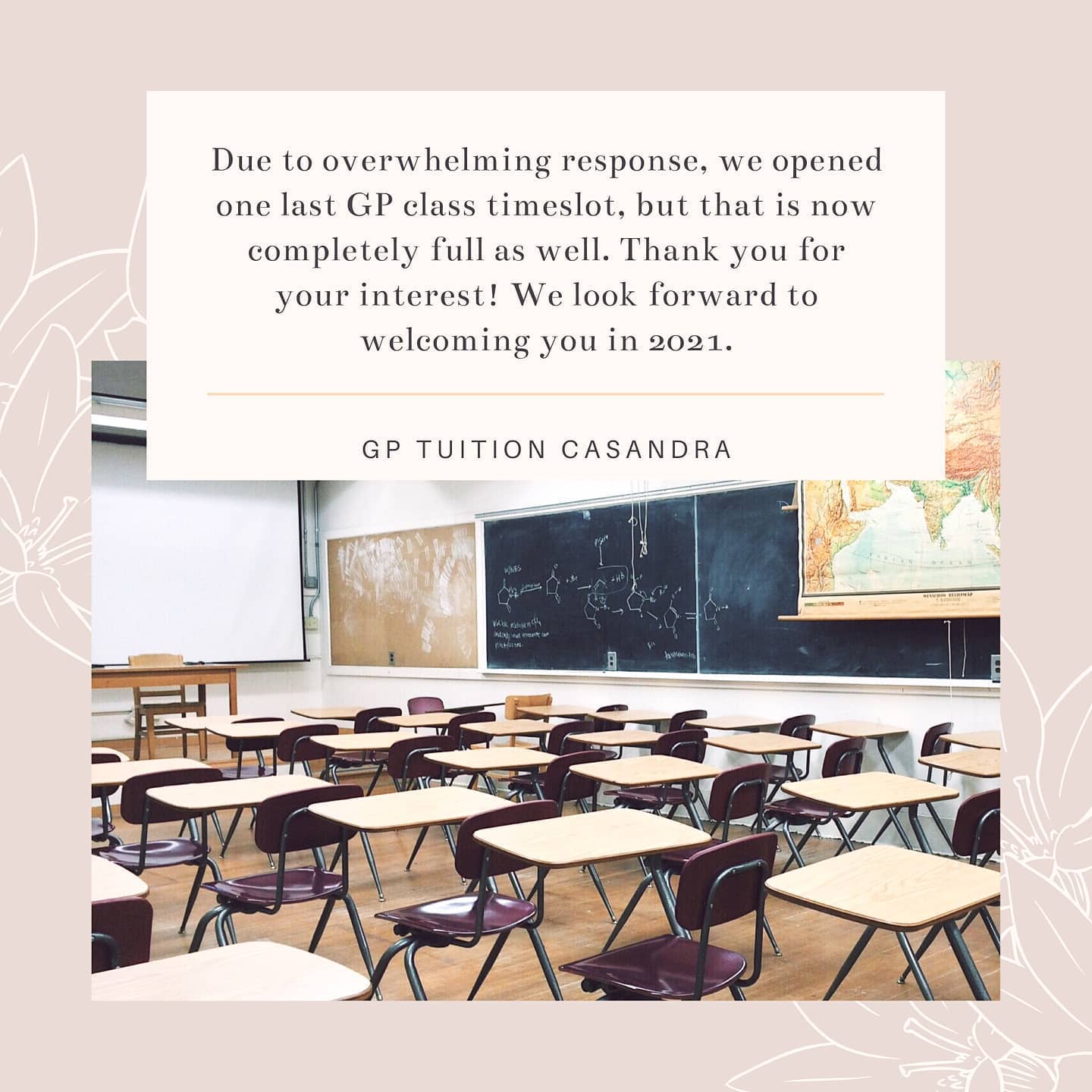 Thank you for your interest! I truly wish I could help every one of you, but all my classes are properly full now.
Please remember that holiday classes, crash courses and intensive revision programmes are still available for registration. Do fill in the form in the bio if you wish to receive timetable updates on holiday courses and/or 2021 classes! I look forward to meeting you in 2021. ☺🙏🏻💕 -Casandra
#gptuitioncasandra #gptuition #alevels2020 #alevels2021