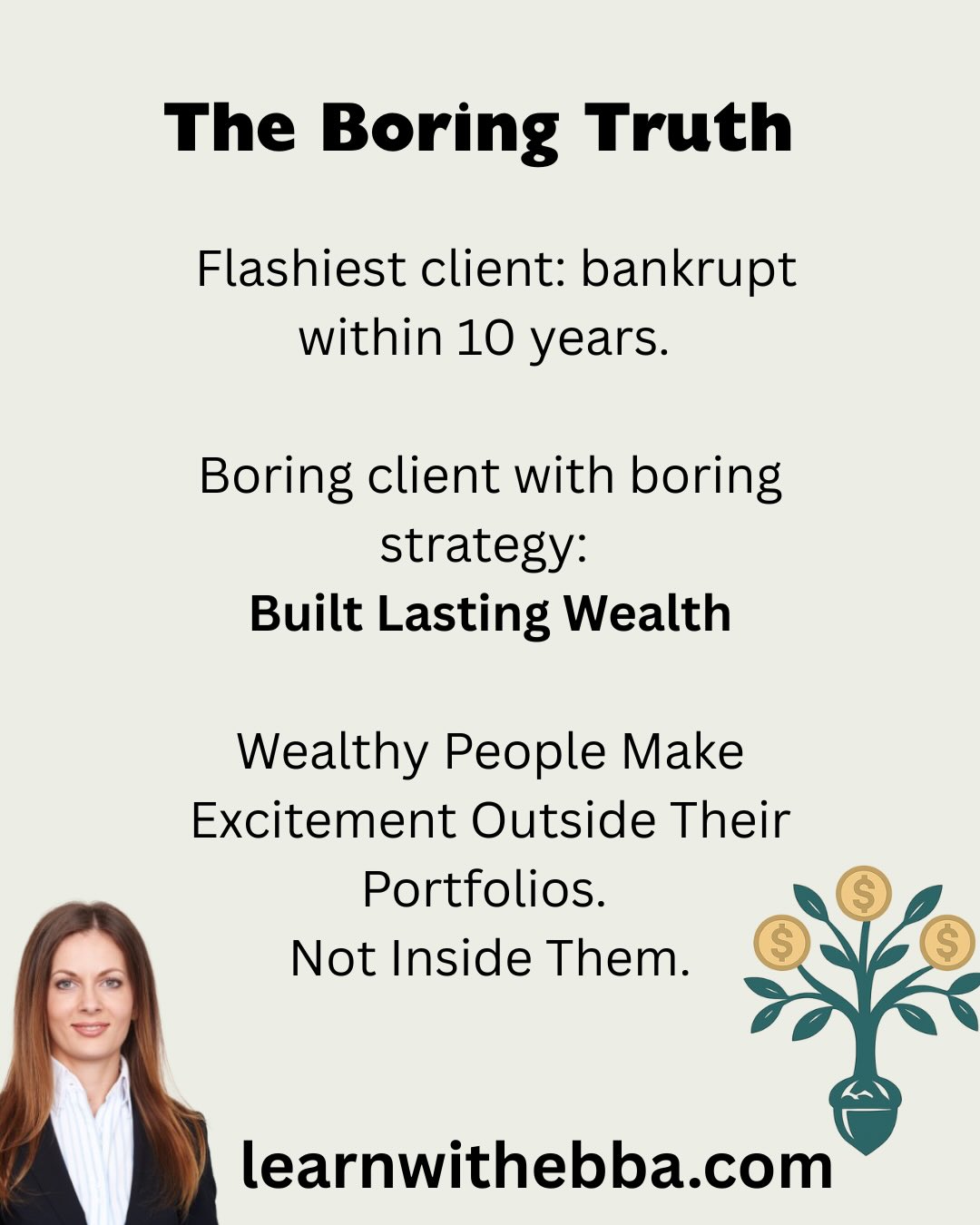 Flashiest client: bankrupt within 10 years.
Boring client with boring strategy:
Built Lasting Wealth
Wealthy People Make Excitement Outside Their Portfolios.
Not Inside Them.
See how wealthy families build generational wealth (and how you can apply it at your scale) The link is in the bio.
