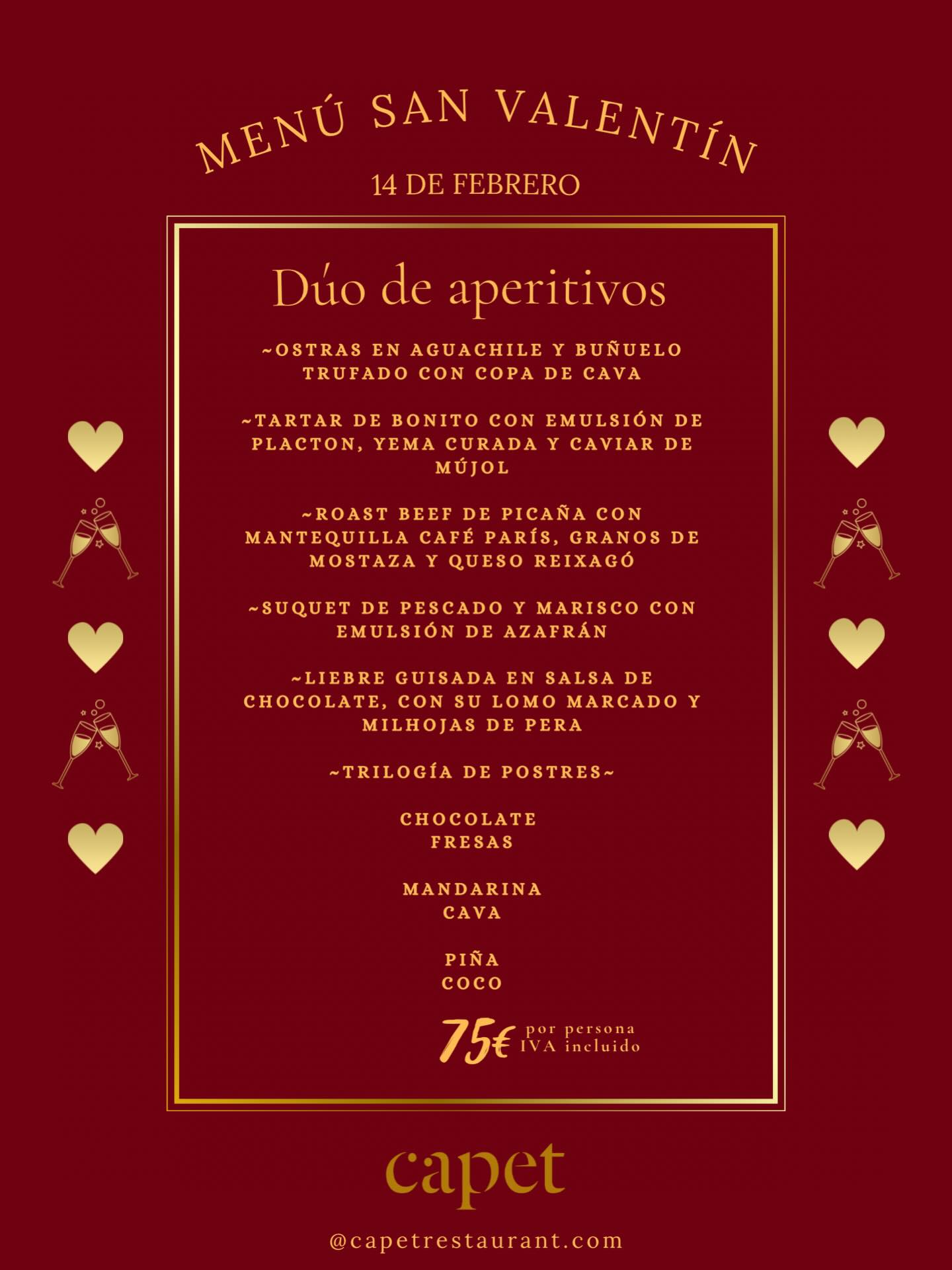💌🍴 Menú San Valentín🍴💌
Porque celebrar también es sentarse y compartir🥂