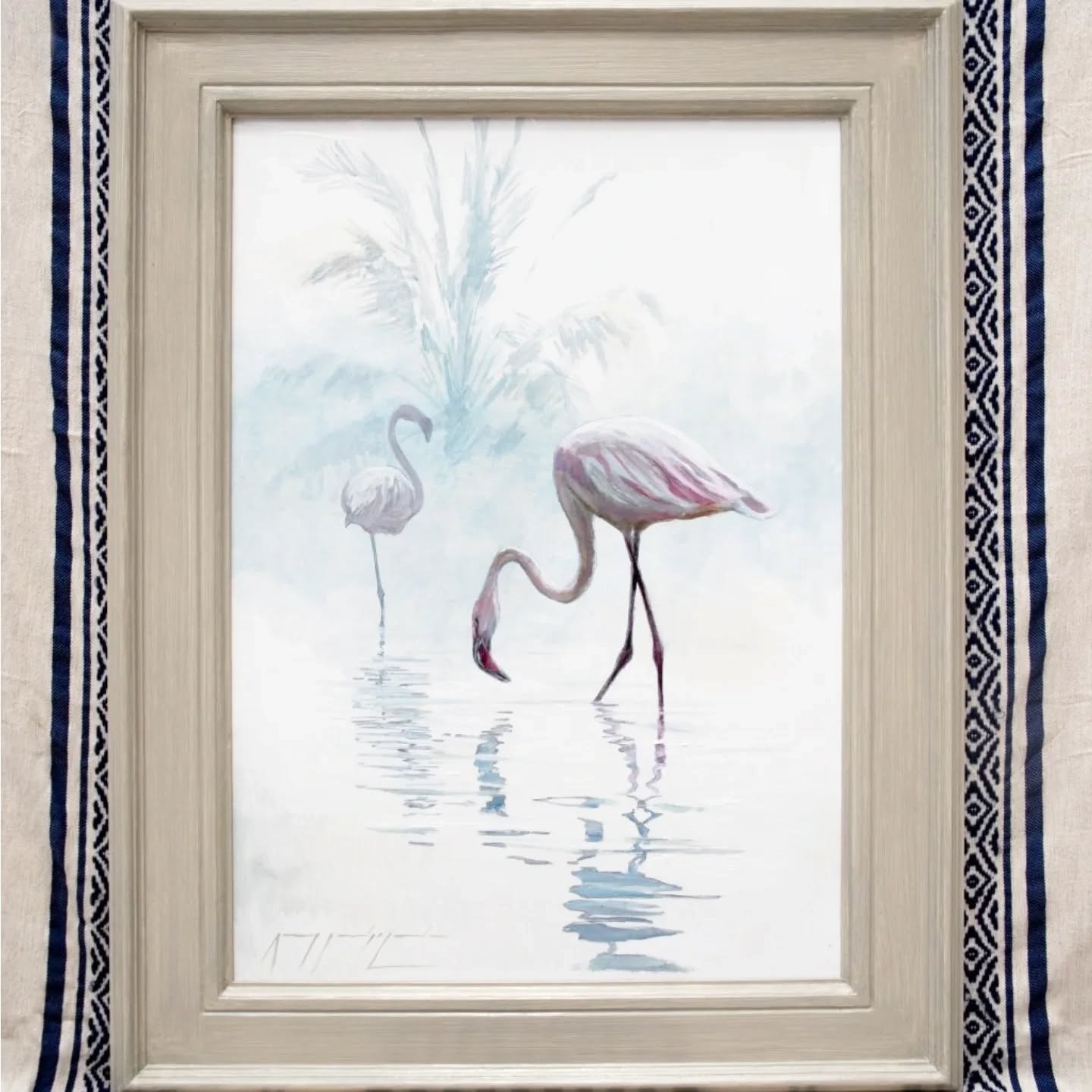 Flamingoes! Oil painting on canvas 70x50xm Framed. Available to buy #oilpaintingsoncanvas #oilpainter #birdpaintings #flamingoes