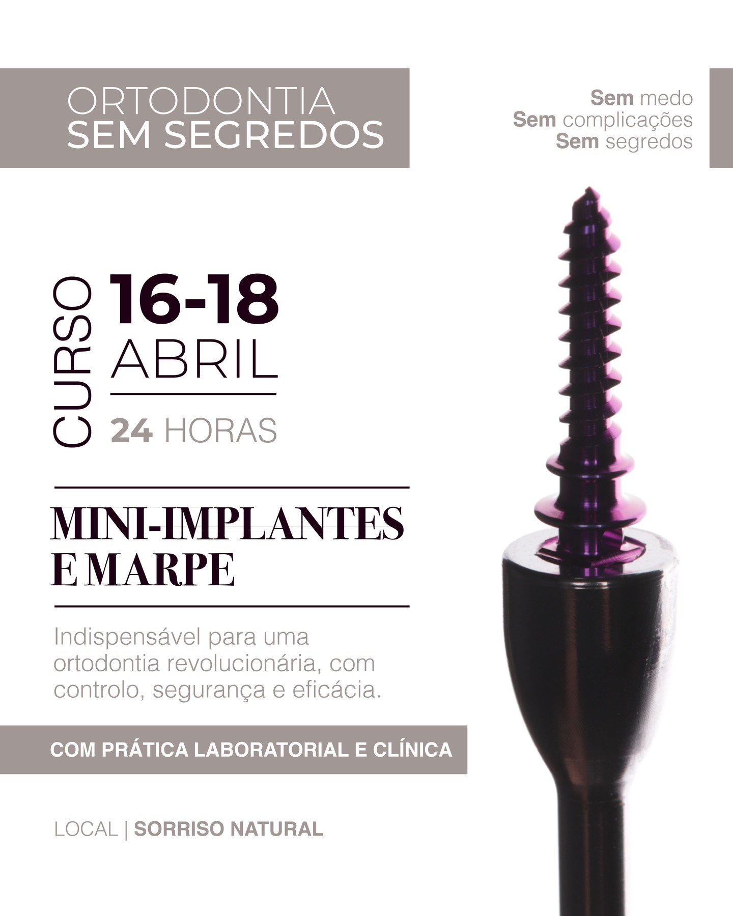 🦷 Mini-implantes e MARPE Sem Segredos | Nova edição
📍 16 a 18 de abril
Se há algo que distingue um ortodontista confiante de um ortodontista limitado, é o domínio da ancoragem esquelética.
Os mini-implantes não são apenas acessórios — são ferramentas que permitem:
• Tratar casos complexos com previsibilidade
• Reduzir (ou evitar) extrações e cirurgia ortognática
• Controlar efeitos colaterais
• Diminuir a dependência da cooperação do paciente
Este curso foi criado para te ensinar quando indicar, onde instalar e como aplicar as mecânicas certas, com segurança e lógica clínica — da teoria à prática, sem atalhos.
🔗 Inscrições abertas | Link na bio