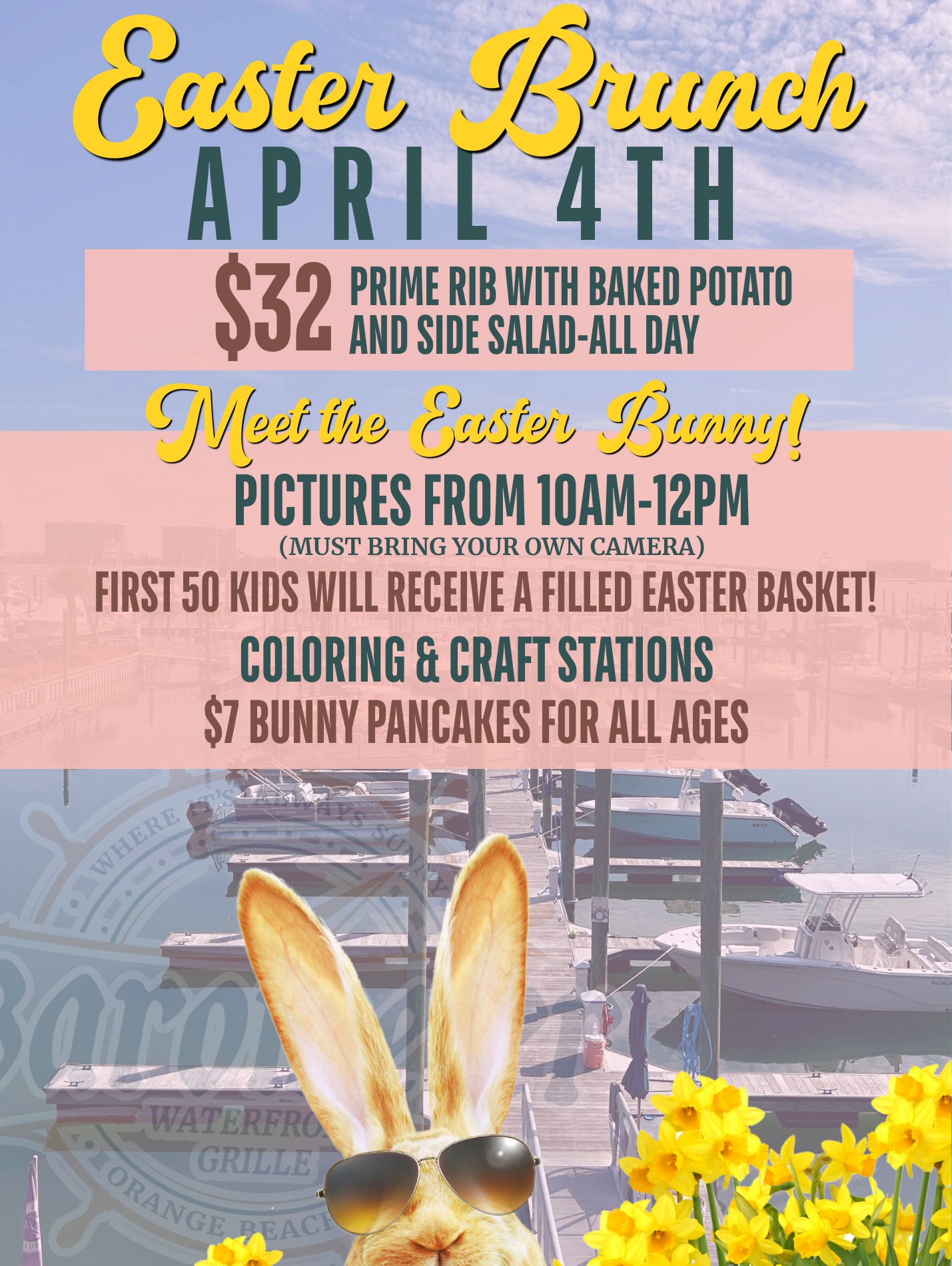 🐣 Easter fun for the whole family!
Make plans to join us April 4th for Easter weekend Brunch filled with great food, family fun, and a special visit from the Easter Bunny. Book your reservations now on OpenTable!
📸 Bunny pictures 10AM–12PM
🧺 First 50 kids get a filled Easter basket
🎨 Crafts & coloring stations
🥞 $7 Bunny Pancakes for all ages
🥩 Prime Rib Special available all day