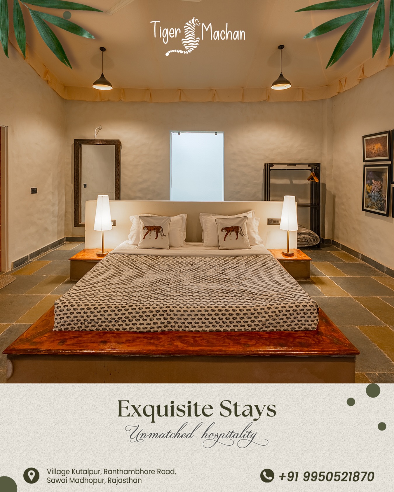 Step into comfort where luxury meets the wild 🐅✨
Experience exquisite stays at Tiger Machan Resort, Ranthambore — beautifully designed rooms, serene vibes, and unmatched hospitality for the perfect jungle getaway.
📞 Book Now: +91 9950521870
📍 Village Kutalpur, Ranthambore Road, Sawai Madhopur, Rajasthan
#TigerMachanResort #Ranthambore #LuxuryStay #JungleResort #WildlifeRetreat NatureLovers SafariStay TravelRajasthan ForestEscape WeekendGetaway IncredibleIndia ResortLife TravelDiaries StayInStyle ExploreNature