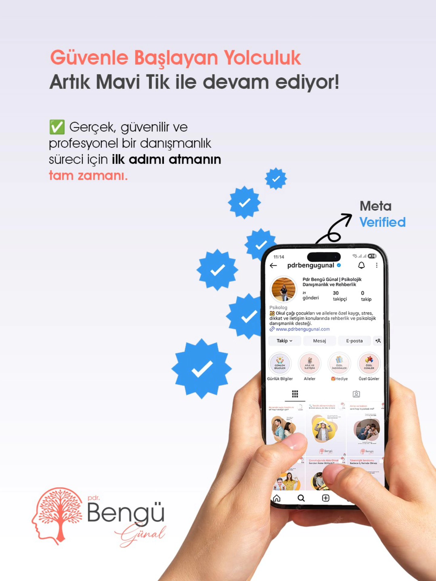 Güvenle Başlayan Yolculuk
Artık Mavi Tik ile devam ediyor!
🌿 Artık Meta doğrulamasıyla mavi tik sahibi bir danışman olarak buradayım!
Bu, yalnızca benim için değil, destek almak isteyen tüm danışanlarım için de büyük bir güven göstergesi.
✅ Gerçek, güvenilir ve profesyonel bir danışmanlık süreci için ilk adımı atmanın tam zamanı.
💌 Hemen DM’den veya web sitemden randevu al, sana özel yolculuğumuza başlayalım.
✨ Unutma: Güvenle çıktığın yol, seni daha sağlıklı bir geleceğe taşır.
#PdrBengüGünal #MaviTik #OnlineDanışmanlık #PsikolojikDestek #ÇocukPsikolojisi #AileDanışmanlığı #ErgenDanışmanlığı #PsikolojikDanışmanlık #MaviTikOnayı #GüvenliDanışmanlık #PDR #FarkındalıkYolculuğu #SağlıklıZihin