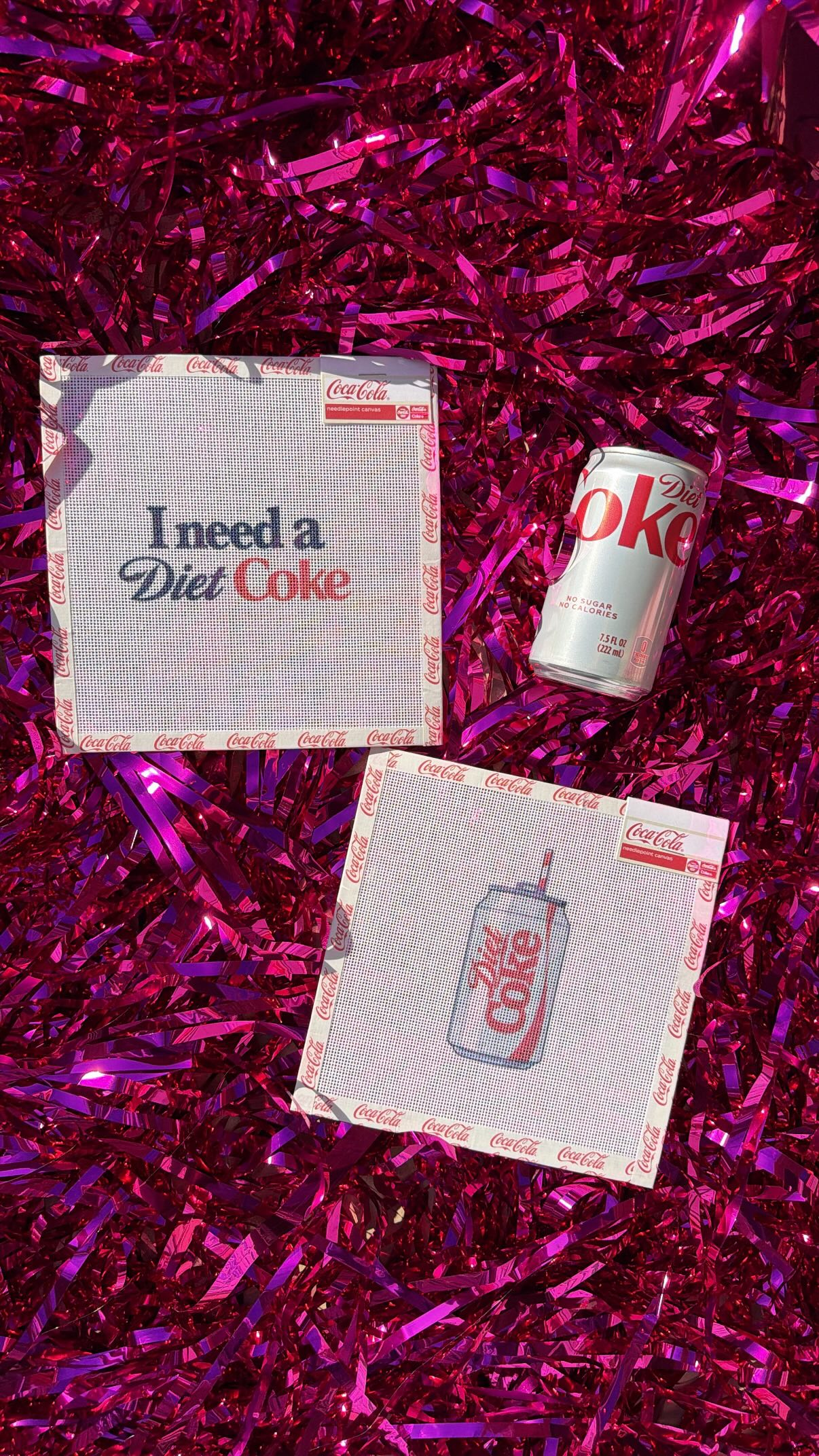 ✨ Consider this your sign ✨ Diet Coke needlepoint canvases are LIVE on the site! 🪡💖 New designs coming soon—stay stitched. #ndlpt