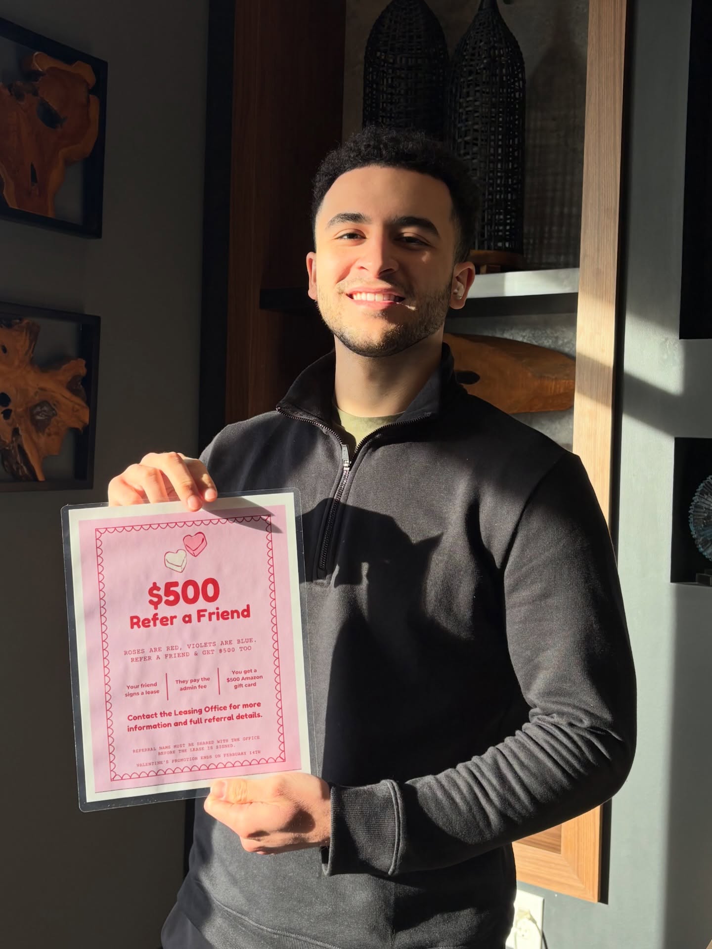 Love where you live? Share the love ❤️
Refer a friend to and you could receive a $500 Amazon gift card as our Valentine’s gift to you.
Here’s how to make it official:
💌 Your referral must sign a lease
💌 Admin fee must be paid
💌 All completed by February 14th
There’s no better time to fall in love with Polk on Third — and earn a little something sweet for spreading the word.
Tag your future neighbors below & don’t miss out! 💘
#CollegeTownCommunities #LiveWithin