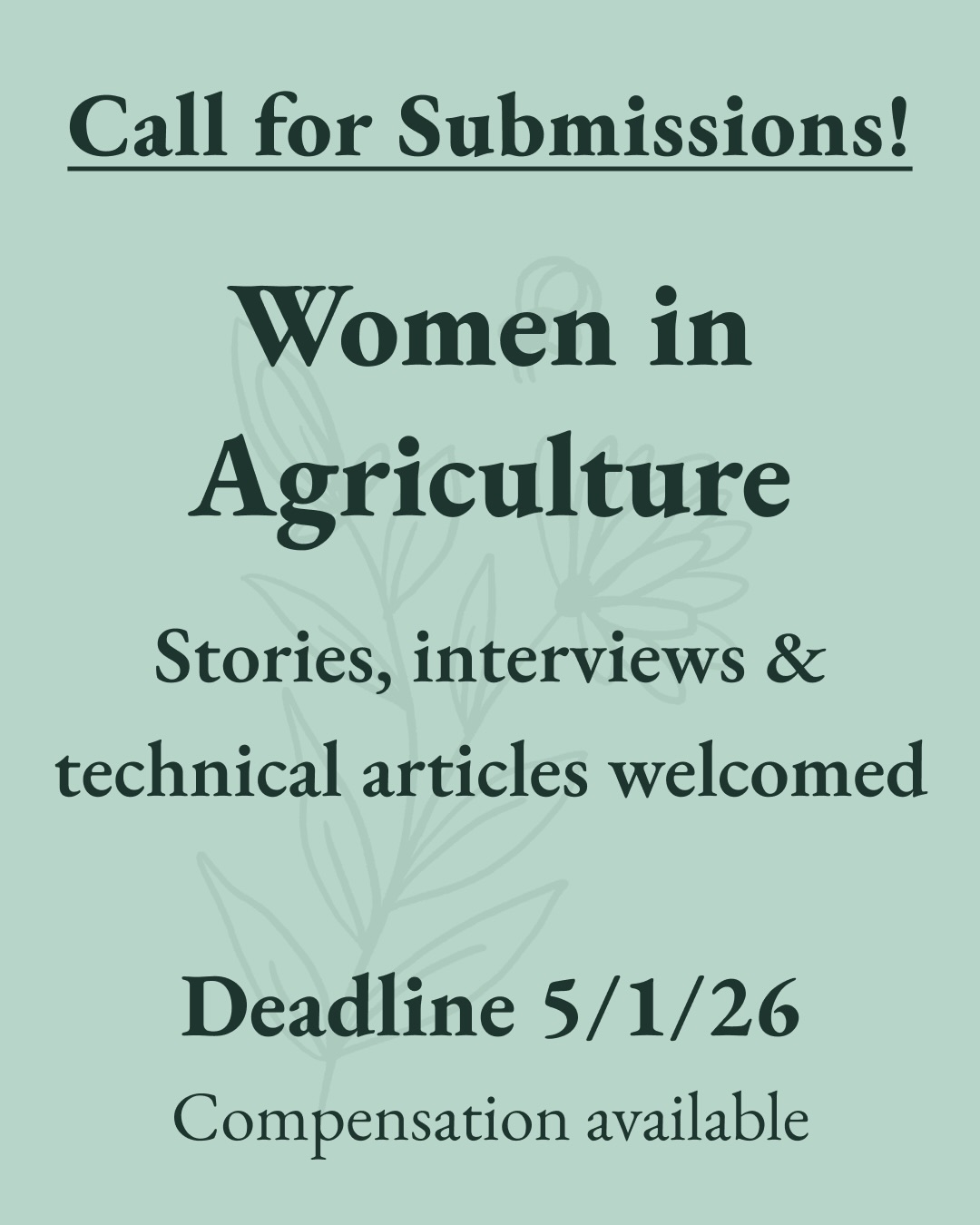 🚨The deadline to submit articles for our forthcoming Women in Agriculture edition is soon approaching!
We are currently welcoming articles related to:
🌱Challenges navigating equity, leadership, and access to resources
🌱Success stories about yourself or another woman farmer
🌱How has a woman impacted your approach to farming?
The deadline to submit articles is May 1st and compensation is available!
To all of our women, femme, and non-binary friends - we want to hear your stories!!
@nofavermont @nofanewyork @nofamass @nofanj @nofanewhampshire @nofa_ri
@ctnofa
.
.
.
#WomeninAg #FemaleFarmer #NOFA #OrganicFarming #regenerativeagriculture