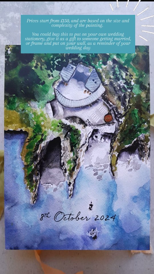 Did you realise? Not everyone does!
There is an incredible amount of flexibility with the pricing of stationery. For instance, did you know that you can commission me to paint your venue, without having to pay for a full suite - that means if you are wonderfully creative and making all your own stationery, this is an element that you could commission me to make. which I send as a digital, or physical piece for you to use as you wish. You could put it at the top of your invites, or on your on the day stationery. - Or you might be looking for a special and unique present for someone who is getting married. You might simply be looking for something to have on your wall as a reminder of the amazing day you had. ❤️
Prices starts from £150, which is worked out on the size and complexity of the painting needed (send me a link or a picture) and I'll let you know. The smallest I've painted is A6, the largest is A1.
DM or email me for more info.
Ps. I don't do ai, this is all REAL!
Sally xx
#Venuepainting #tunnelsbeaches #weddinggift #tunnelsbeacheswedding #tunnelsbeachesilfracombe