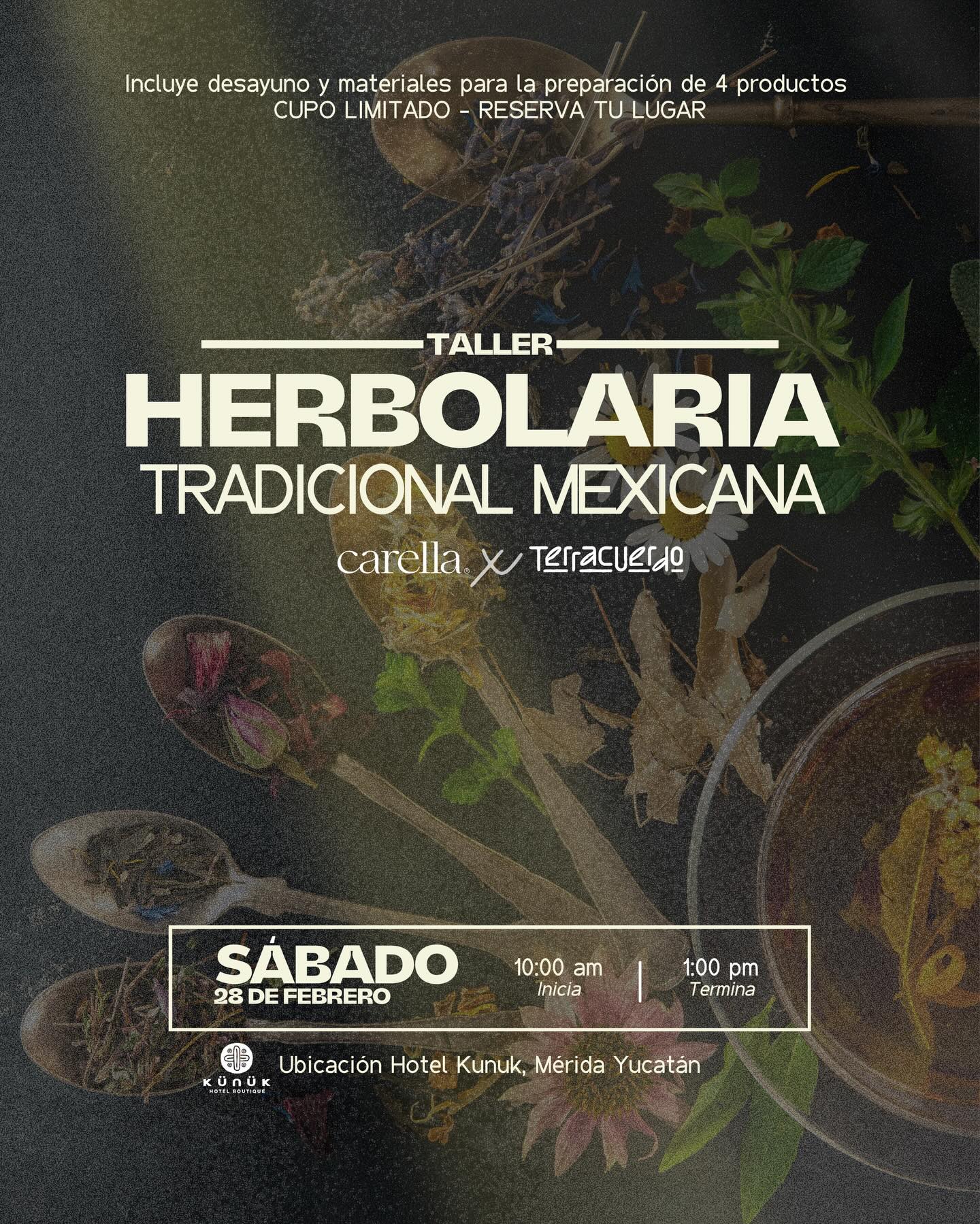 Volvemos a la raíz. 🌼 - Taller de Herbolaria Tradicional Mexicana es un espacio para reconectar con los saberes que han acompañado a nuestras culturas por generaciones.
Aprenderás a reconocer plantas medicinales desde la experiencia sensorial, comprender sus propiedades terapéuticas y preparar tus propios remedios naturales de manera consciente.
Durante el taller prepararemos 4 productos:
• Macerado en miel para dolor de garganta y tos seca
• Infusión para aliviar dolor de garganta
• Body oil para masaje descontracturante
• Macerado para cuidado del cabello (raíz y puntas)
Incluye:
Meditación guiada con intención
Explicación teórica y demostrativa
Materiales y herramientas
Dinámica de integración
Desayuno completo
📍 Hotel Kunuk, Mérida, Yucatán
🗓 28 de febrero
⏰ 10:00 a.m. – 1:00 p.m.
Inversión:
$1,200 por persona
Preventa $900 (hasta el 20 de febrero)
Cupo limitado.
Reserva tu espacio y permite que las plantas vuelvan a enseñarte. ✨🌿