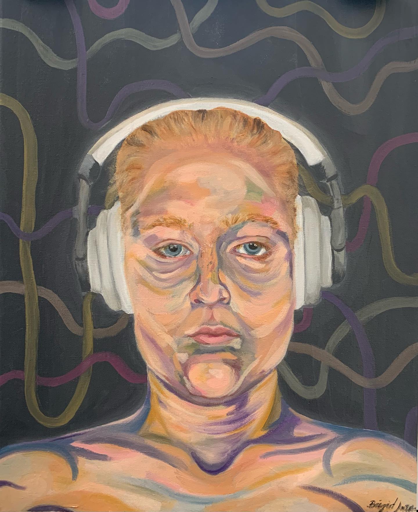 “Overload”
Water Soluble Oil on Canvas
16” x 20”
Still experimenting with color and painting whatever I want…. which happens to be my face😂 This is my depiction of my sensory overload, exhaustion, depression. I call it my “droopy” painting.