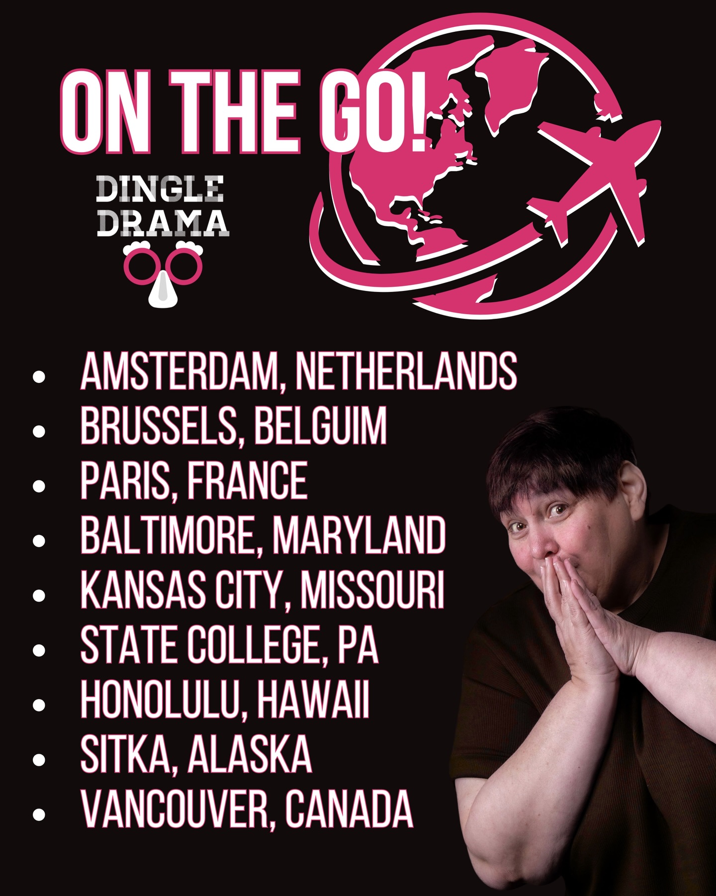 Travel starts in 2 weeks and I’m pretty booked through July ✈️🚆🚗💗
Some improv trips, some family adventures, and yes—some cruising 🚢
I’ll be popping up in all kinds of places and doing what I love along the way.
ON THE GO stops include:
• Amsterdam, Netherlands
• Brussels, Belgium
• Paris, France
• Baltimore, Maryland
• Kansas City, Missouri
• State College, PA
• Honolulu, Hawaii
• Sitka, Alaska
• Vancouver, Canada
🔥 But starting in August? I’m wide open.
Workshops. Coaching. Festivals. Residencies. Guest teaching.
Let’s get it on the calendar.
📩 Book me. Let’s make something great.
#dingleonthego #dingledrama #planestrainsautomobiles
