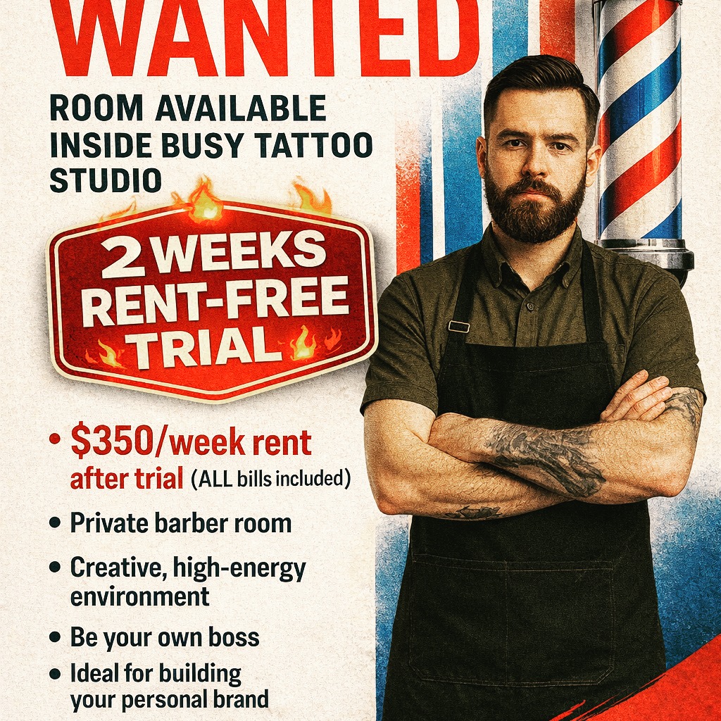 We have a professional services room available for rent in our shop.
Great opportunity for a barber wanting to get out of a regular shop and work for themselves, with their own hours and clientelle.
Professional reception/waiting area, foot traffic, collaborative opportunities and more!
DM us or more info
š