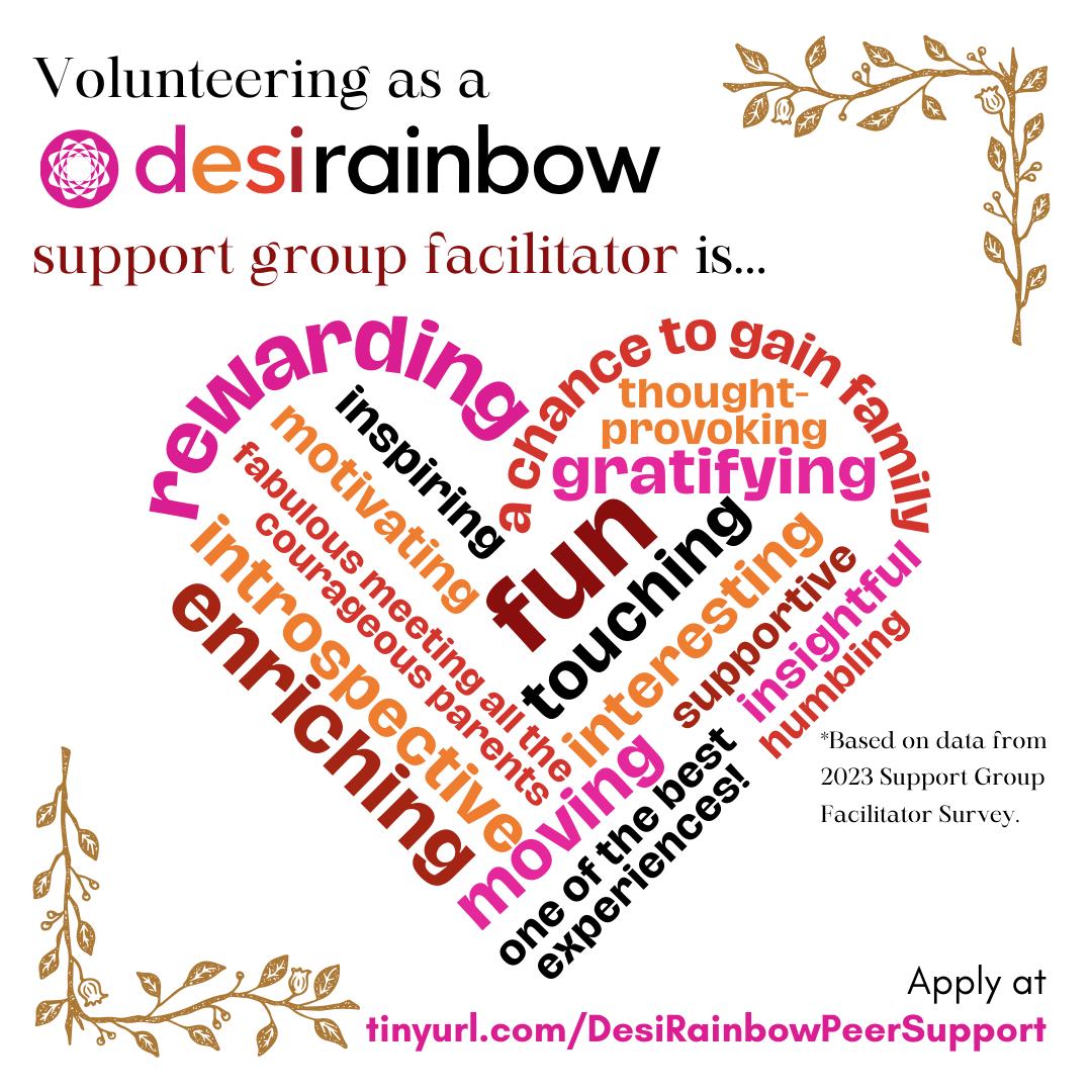 🪴 As the needs of our community continue to grow, we need your help expanding our support programs! Our Peer Support Groups have been providing invaluable points of support and connection for queer Desis and their family members for the last five years. We are seeking a diverse pool of applicants representing all facets of the South Asian community.
👉🏽*Apply now: tinyurl.com/DesiRainbowPeerSupport*
🌈 We will provide training and support for facilitators to learn and grow into their role. Volunteers applying for this role must be able to commit to facilitating at least three groups per year. You will only facilitate groups that match your own identities (with LGBTQIA+ support groups being facilitated by LGBTQIA+ people, and parent and family groups being facilitated by those who are allied family members of an LGBTQIA+ person.) Facilitators will be provided a $50 honorarium for each group they facilitate.
--
#DesiRainbow #QueerDesi #SouthAsianLGBTQ #PeerSupport #LGBTQIACommunity #DesiVolunteers #FamilySupport #AffirmingSpaces #DesiAllies #LGBTQSupportGroups
