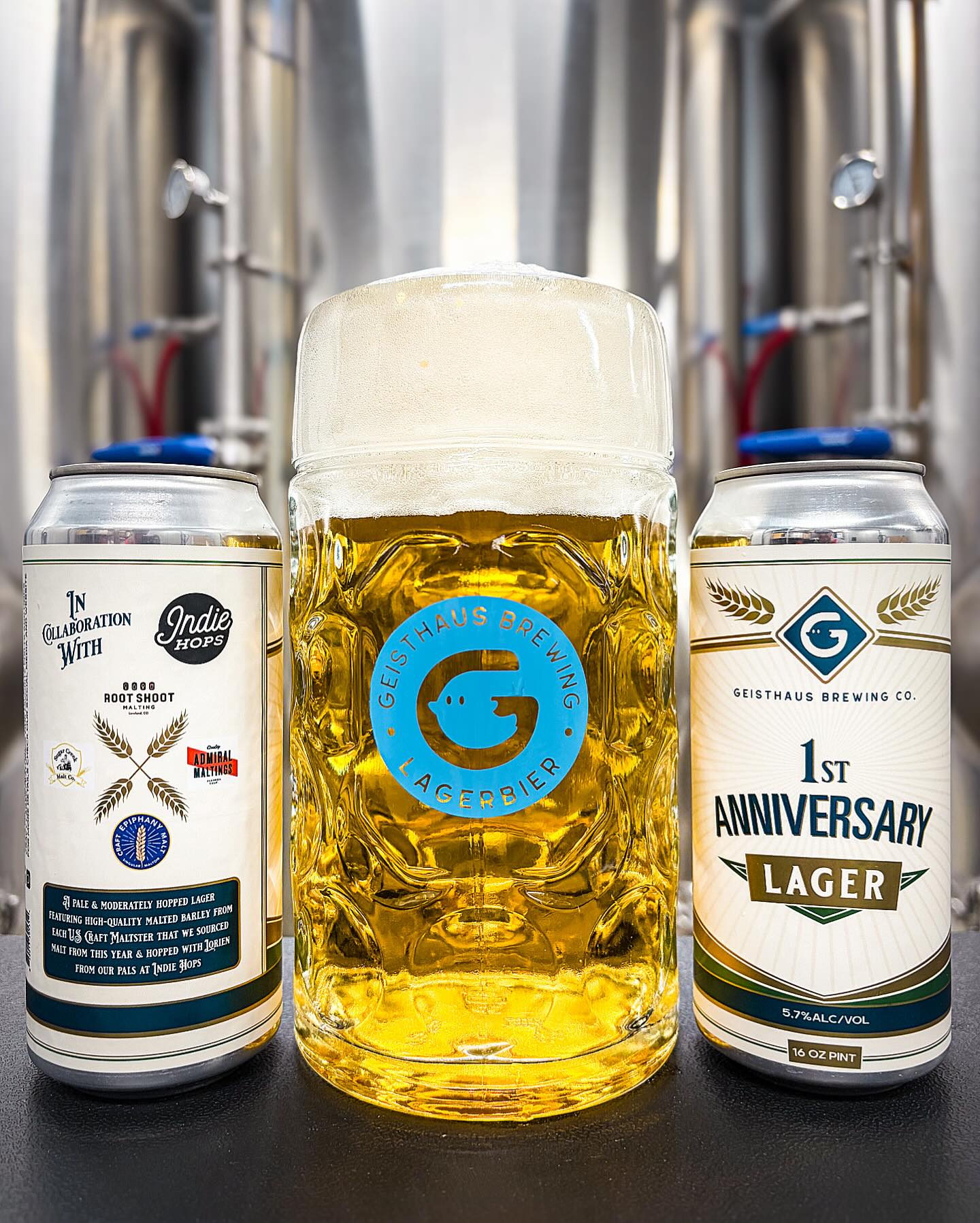 Anniversary release 3 of 4
Anniversary Lager. 5.7% abv
A festival-strength, moderately hoppy pale lager. Brewed in celebration of our 1yr Anniversary using a blend of US-grown premium malted barley from all of our small-farm Craft Malt suppliers last year: @admiralmaltings , @rootshootmalting , @sugarcreekmaltco , and @epiphanycraftmalt . Hopped exclusively with Lorien, a new American noble hop developed by our pals at @indiehops who happened to join us for the brew in collaboration for this special release. Fermented cold with our house lager yeast, spunded for natural carbonation, and lagered colder in our horizontal lagering tanks for an additional 6 weeks before being filtered to perfection. This All-American Festbier features distinct notes of fluffy southern biscuits, clover honey, with fresh cut grass and delicate bouquets.
Available in 1-liter, half-liter, and 0.3 liter pours off long-neck @lukr.cz faucets and 4-packs to-go starting on Saturday, Feb 14th.