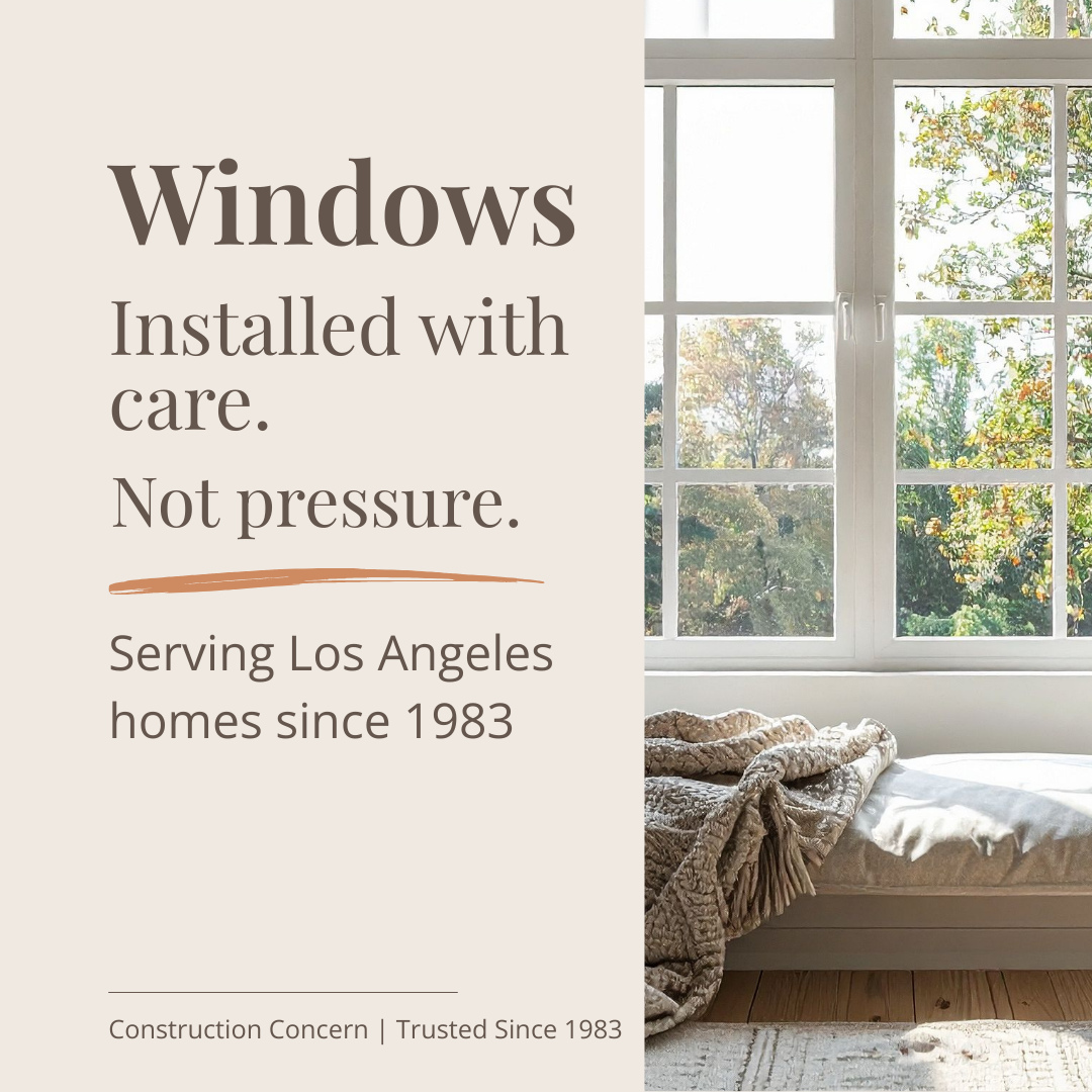 Windows should be installed with care—not rushed or pressured.
At Construction Concern, we focus on proper installation, long-term performance, and honest guidance—so your home stays comfortable and efficient for years to come.
#WindowInstallation #LosAngelesHomes #ConstructionConcern #HomeUpgrades #TrustedContractor