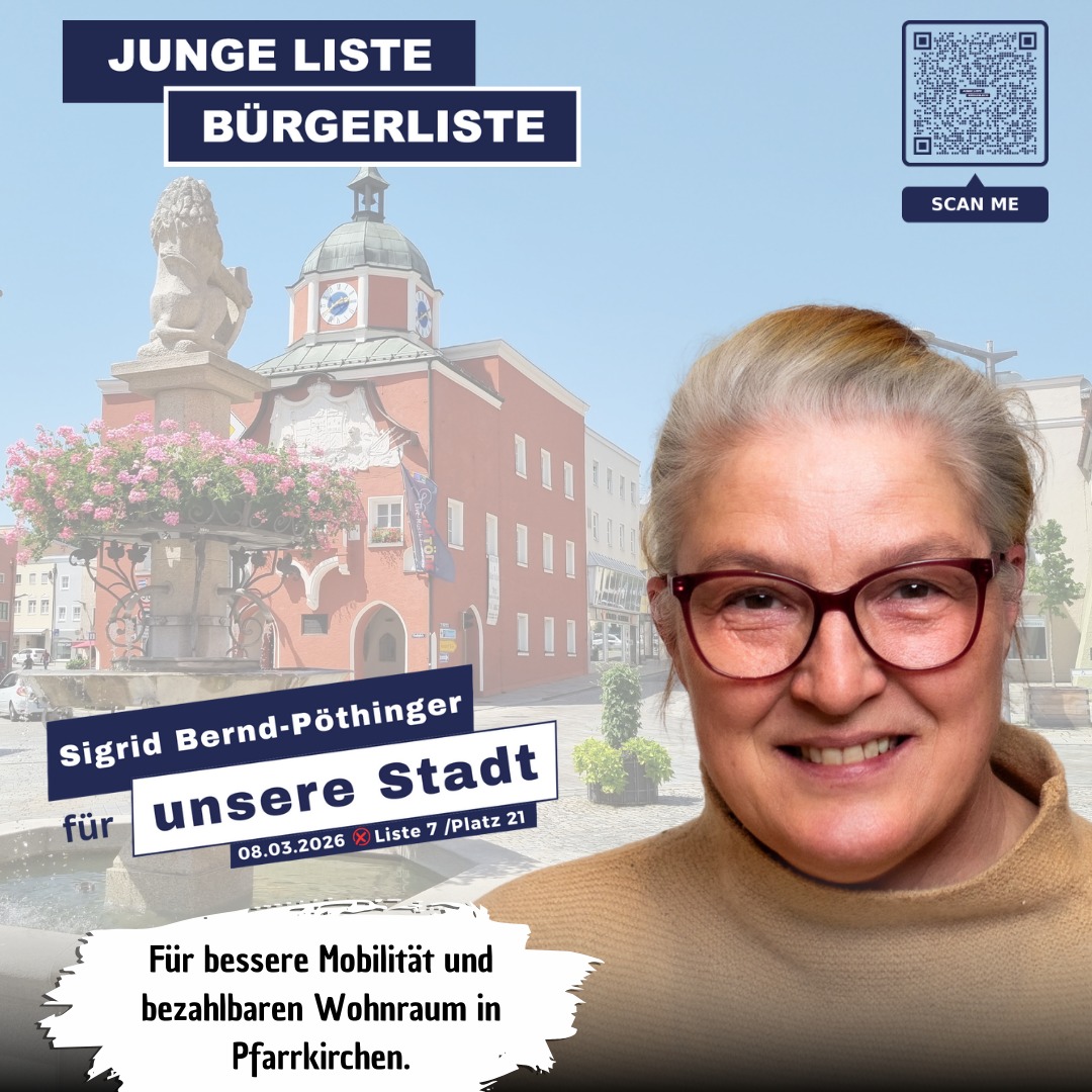 Für bessere Mobilität und bezahlbaren Wohnraum in Pfarrkirchen.
🚲🏠 Sigird Bernd-Pötzinger will, dass wir uns in Pfarrkirchen frei bewegen können und bezahlbar wohnen.
Lerne unsere Stadtratskandidat*innen kennen! Auf unserer Homepage www.jl-bl.de gibt es alle Infos zu unseren Zielen und Visionen – und alle Termine, bei denen du direkt ins Gespräch kommen kannst. Dein Kontakt zählt!
#kommunalwahl2026 #stadtrat2026 #pfarrkirchen #GemeinsamFürEinLebendigesPfarrkirchen