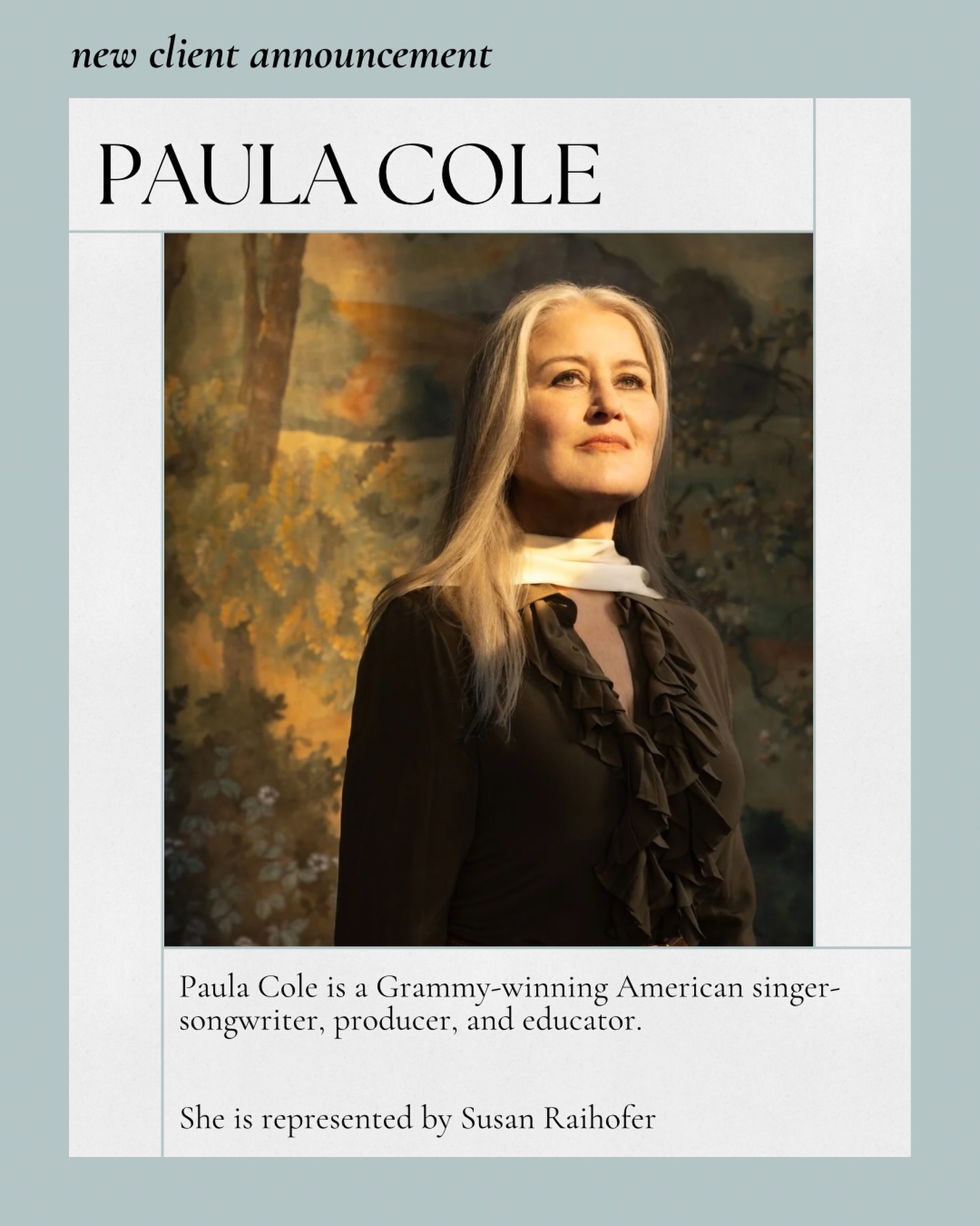 we are so thrilled to announce that we now represent Paula Cole — Grammy-Award winning singer-songwriter!🤩
Paula is managed by Katherine DePaul at Artist Vision, and Susan Raihofer at DBLA will be representing her future literary works.
#newclient #ThisFire #paulacole