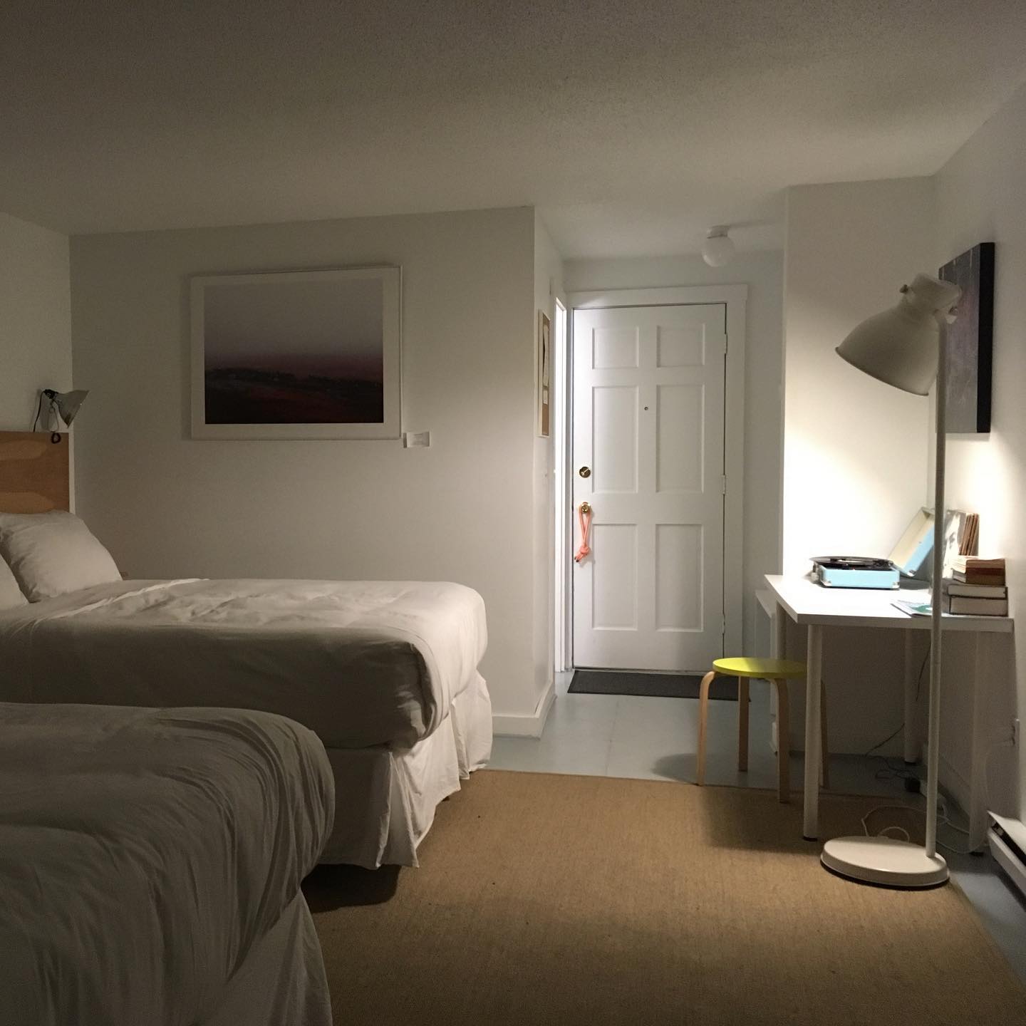 Motel room at night. #lincolnvillemotel #maine #sweetdreams #vacation #travel #recordplayer #summer #interior #simplicity