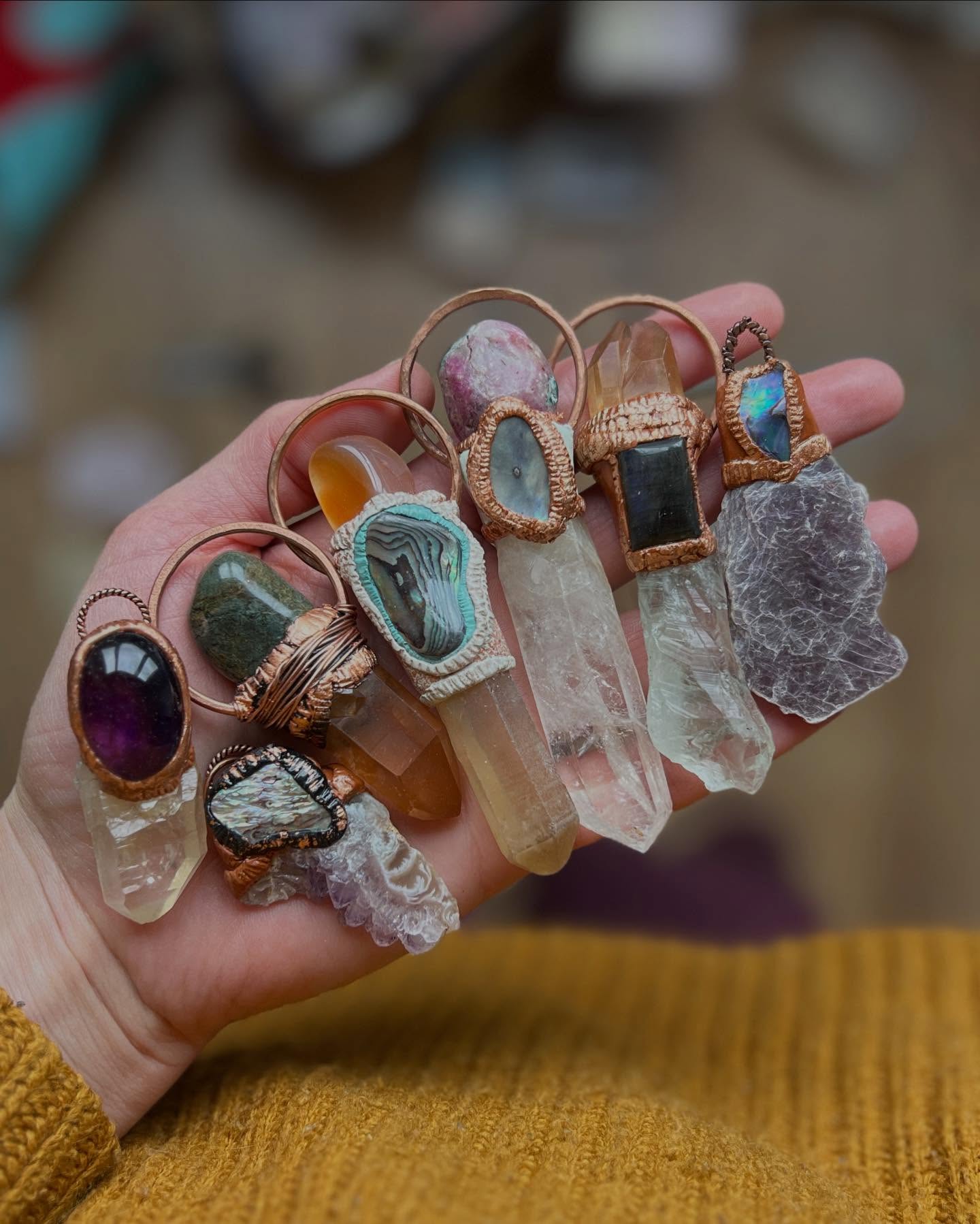 A reminder to all you Crystal lovers that I don’t only make hearts 🤣🥰
All of these talismans and many more are still available - head to my ‘shop talismans’ instagram highlight to see them all with prices 💎
These are so much more than just jewellery:
From the very beginning, Copper Myst has always been about empowering you on your healing journey,
As such, every talisman is designed to be used with intention,
Is Reiki blessed for its owner,
And is not just for everyday wear, but for: meditation, to use as a pendulum, or simply as a reminder of your connection to the magic of the universe 👁️🌱💫
If you own a Copper Myst talisman, I’d love it if you comment below sharing the ways you use it - beyond it being a gorgeous piece of jewellery 🥰
Even one word on how your talisman makes you feel, would be gorgeous to read ❤️👇