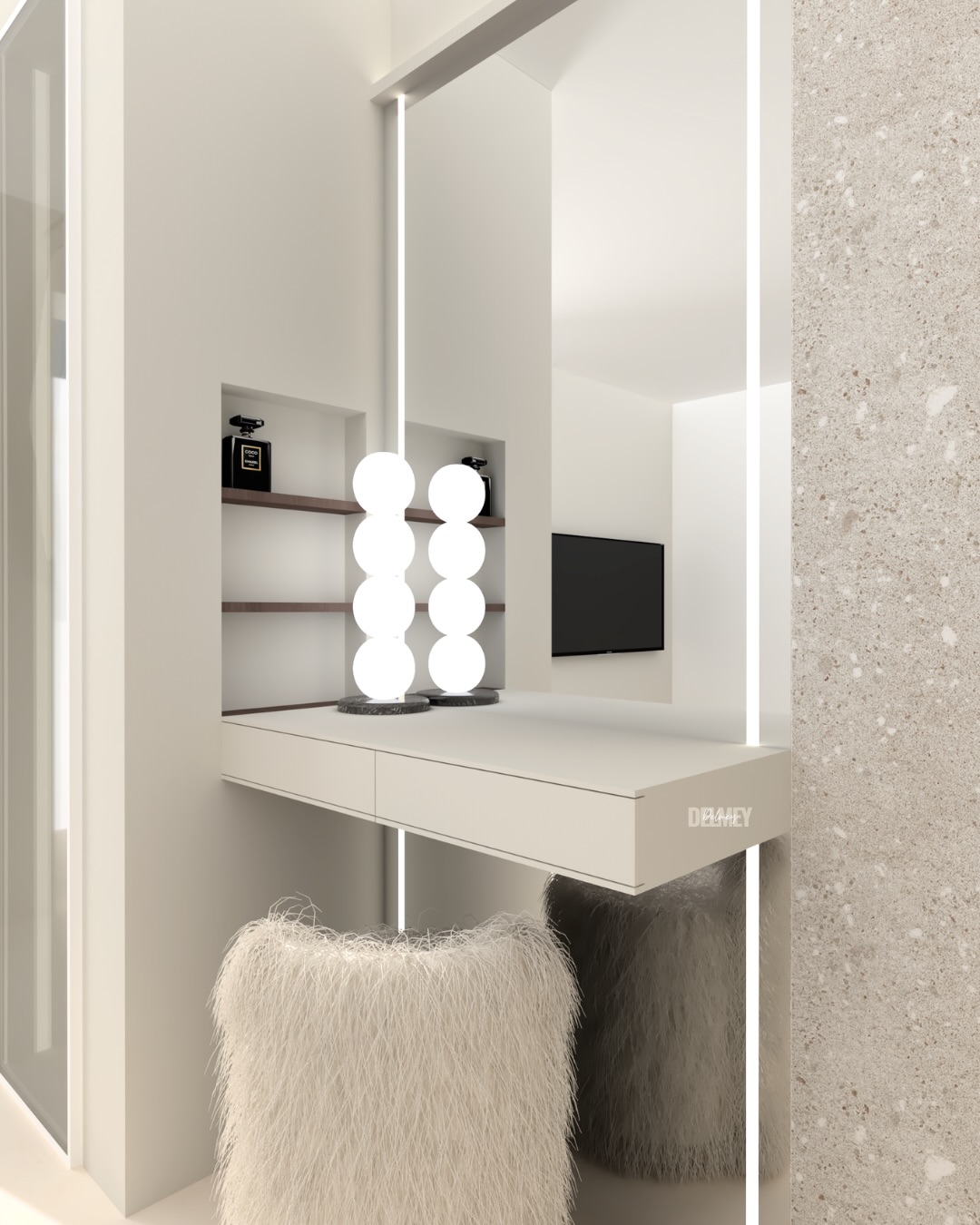 Fifty shades of beige
Le souhait de ma cliente était que cette chambre soit minimaliste, alors nous avons joué sur les matières