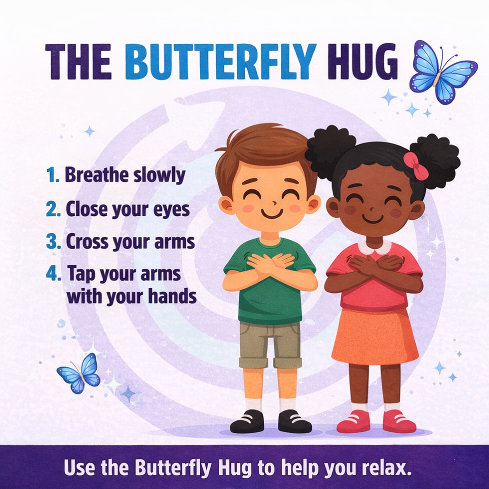 The Butterfly Hug is part of GameChanger’s initiative to help 3rd graders build safety, emotional awareness, and healthy coping skills. 🦋
By teaching simple, age-appropriate tools, we empower students to recognize big feelings and calm their bodies in safe, healthy ways.