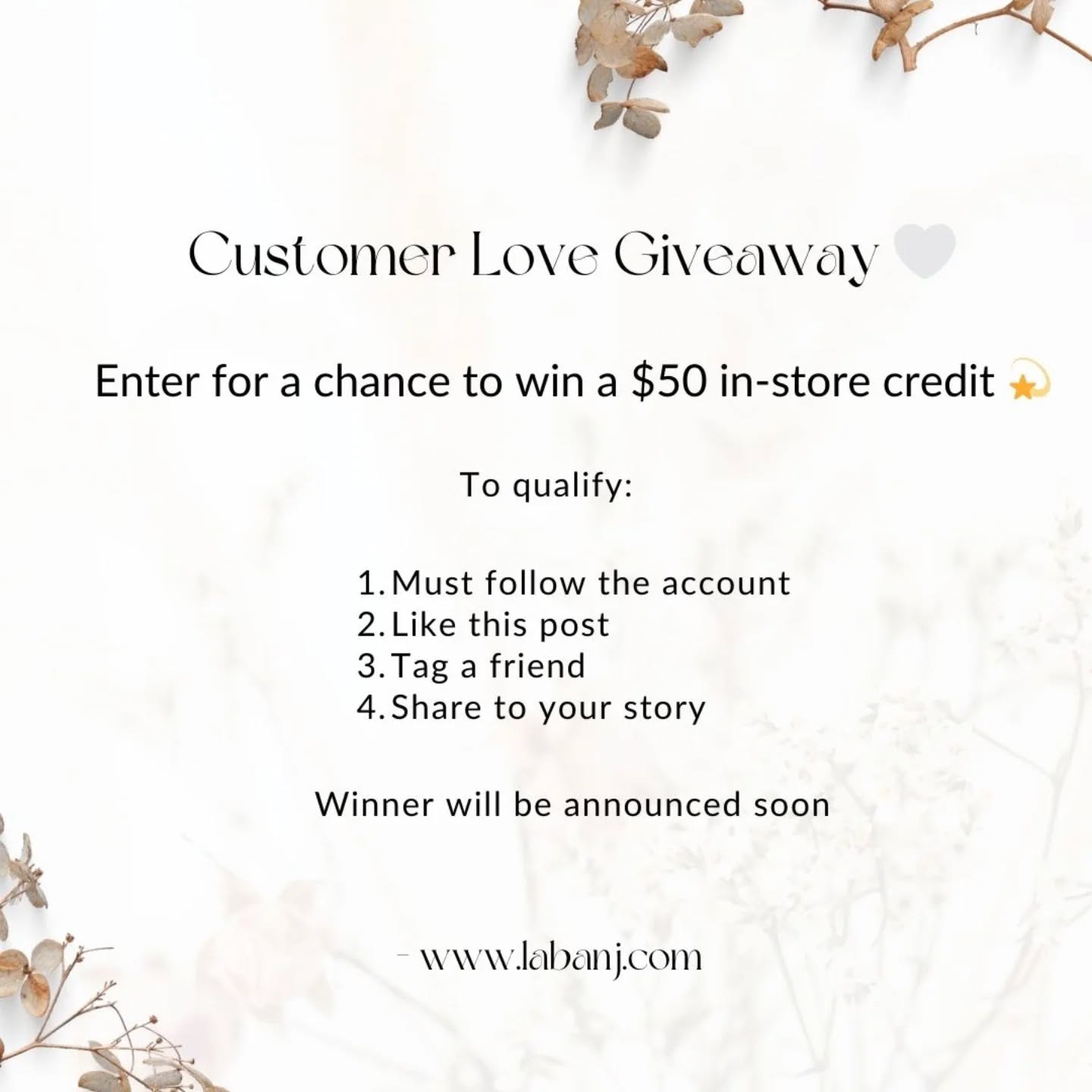 Nothing means more to us than seeing you shine in your favorite pieces ✨
As a thank you for all the love, we’re giving one lucky winner a $50 in-store credit 🤍
To qualify:
Must follow the account
Like the post
Tag a friend
Share to your story
Winner will be announced soon 👀
With love,
La’Banj ✨
#LaBanj #CustomerLove #Giveaway #LuxuryJewelry #ShineWithLaBanj