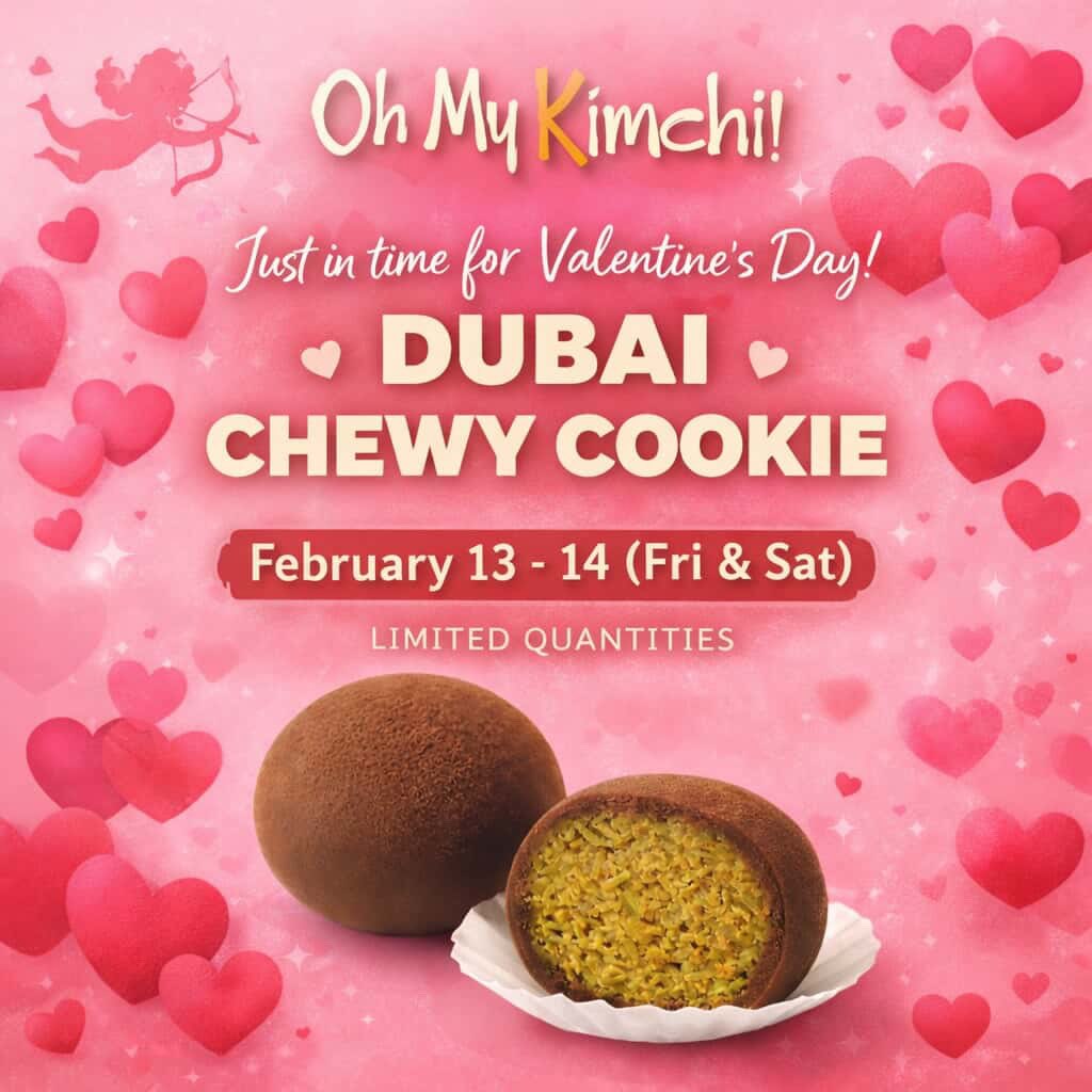 Our Valentine’s Day special is Dubai Chewy Cookie 🍪💘
✨ Pre-orders are now open (until Thursday)
💷 £5 for 2 cookies!!
Available on Feb 13–14
Limited quantities available
We’ll see you soon👋
#exetereats #ohmykimchi #valentines #dubaichewycookie #koreanfood