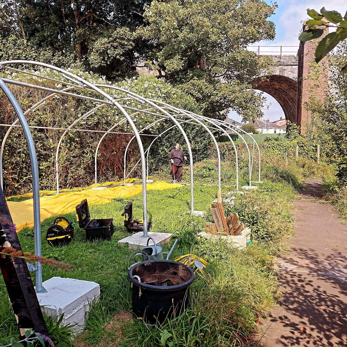 Our amazing new polytunnel, mostly funded by @naturesavetrust with a recent grant, getting worked on by one of our amazing volunteers at our monthly work party today.