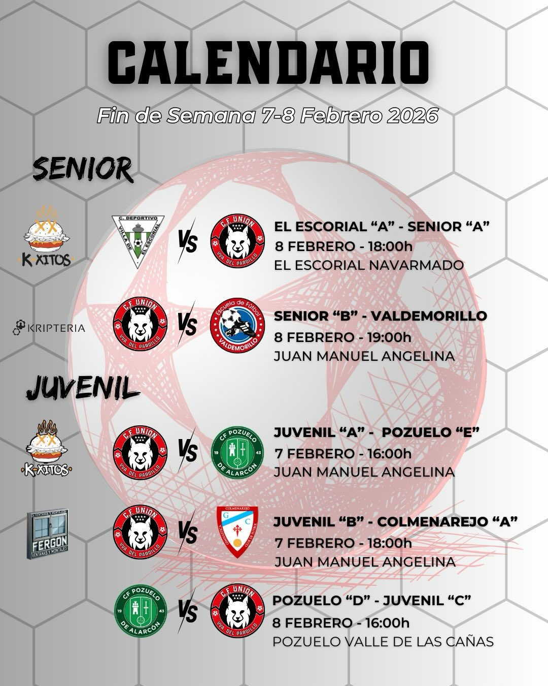 🍀Os dejamos los partidos contra los que nos enfrentamos este 7 y 8 de Febrero
❤️Mucha suerte a todos
#vamosunion #enequiposomosmejores