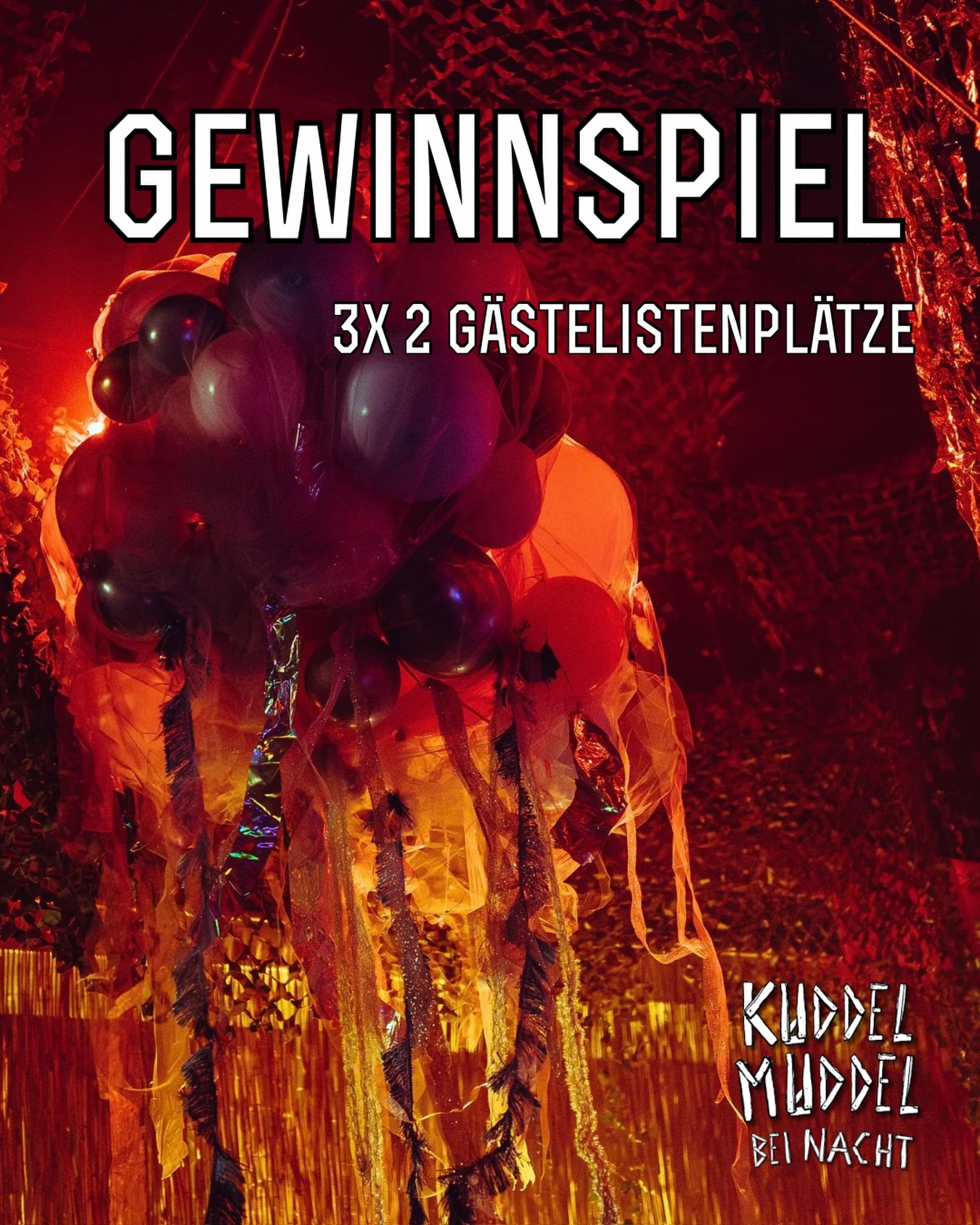 Am 20.02. wird im Tanzhaus West wieder ordentlich gekuddelt und für alle Muddler gibts 3x 2 Gästelisteplätze zu gewinnen! 🎈
Um im Lostopf zu landen müsst ihr folgendes tun:
- Diesem Post ein Like geben
- Eure Begleitung markieren
- Den Beitrag in der Story teilen
Ausgelost wird am 16.02. und die Gewinner*innen in der Story bekannt gegeben.
Viel Glück!