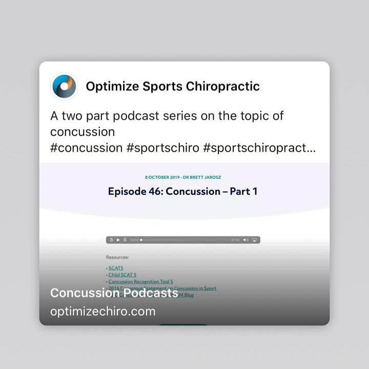 Here is a link to the @auschiros two-part podcast series featuring @brettjarosz and ACA president Anthony Coxon https://www.optimizechiro.com/single-post/2019/10/23/Concussion-Podcasts #concussion #sportschiro #sportschiropractic #concussionassessment #concussionmanagement