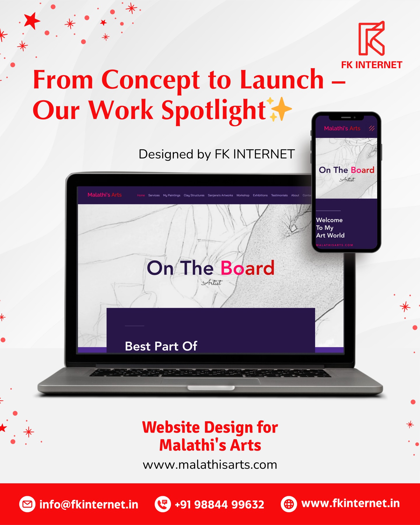 Portfolio Spotlight ✨ | Malathi’s Arts 🎨
From concept to launch — we designed a visually engaging website for Malathi’s Arts that beautifully showcases her creative work.
Clean, elegant, and fully responsive — the website highlights her artwork and services with smooth navigation across all devices.
🎨 Industry: Art & Creative Services
💻 Service Provided: Website Design & Development
🌐 Live Website: www.malathisarts.com
🎯 Goal: Build a visually compelling and professional online portfolio that enhances brand identity and visibility.
Looking to create a stunning website for your brand or creative business?
👉 DM us or visit www.fkinternet.in to get started!
Designed & Developed by FK Internet
📞 Call: +91 98844 99632
💬 WhatsApp Us: +91 98844 99632
📧 info@fkinternet.in
#FKInternet
#WebsiteDesign
#PortfolioWebsite
#BusinessWebsite
#WebDesignIndia
