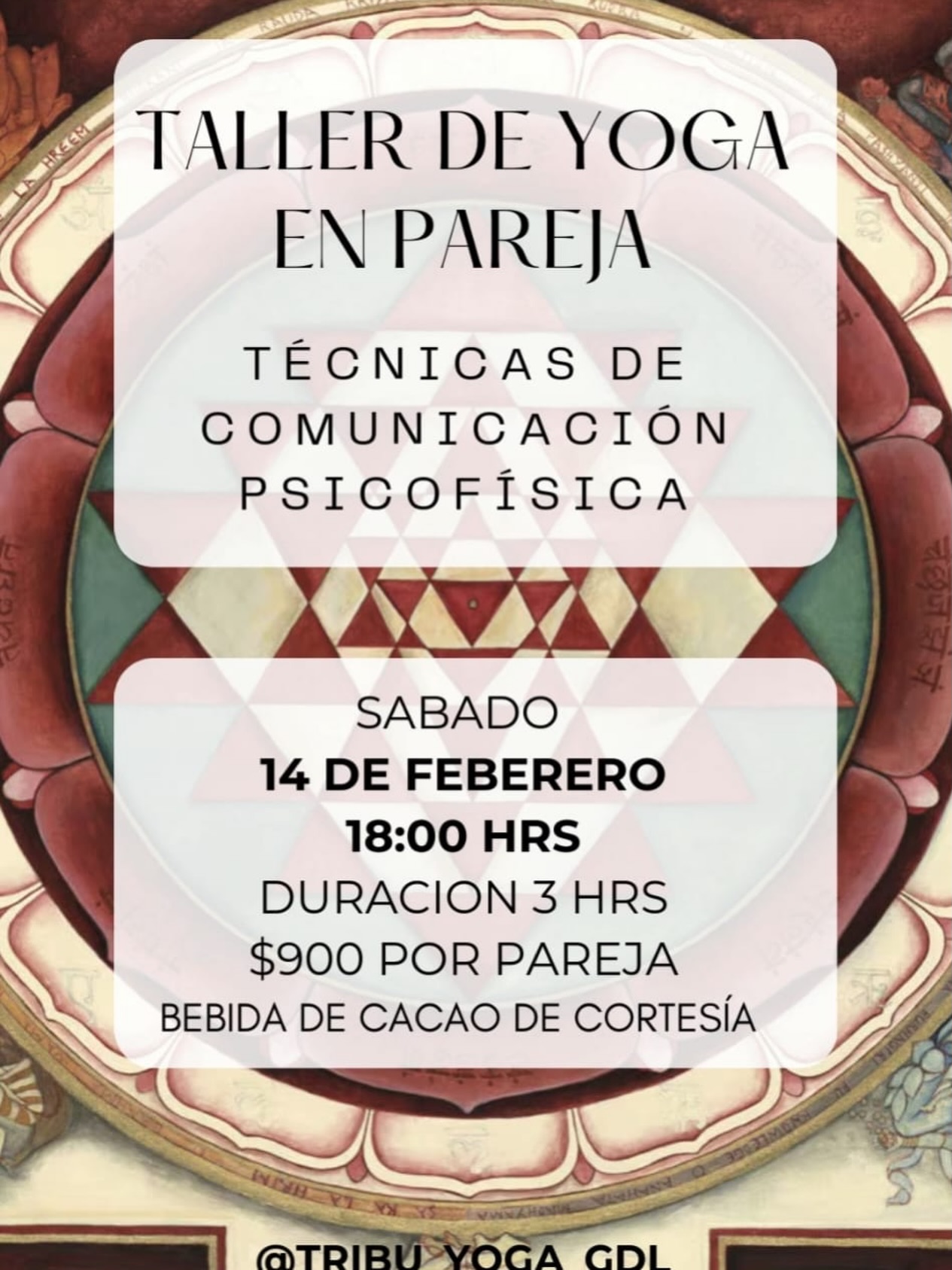 💫 Taller de yoga en pareja: Comunícate con los sentidos💫
Este 14 de febrero te invitamos a vivir una experiencia distinta: una clase especial de yoga en parejas para reconectar desde el cuerpo, la presencia y la escucha profunda.
En este taller aprenderás distintos lenguajes de comunicación con tu pareja desde un lugar seguro y consciente.
La tradición del yoga nos recuerda que las relaciones también se practican: se sienten, se cuidan y se expanden con calidad.
📍Tribu Yoga - Plaza Sanzio, Int-30
🕕 18:00 hrs
⏳ Duración: 3 horas
👨🏫 Imparte: @jairo.alquimico
💲 Inversión por pareja:
• General: $900
• Tribu: $800
🧴 Trae aceite para masaje
👕 Short y camisa o blusa sin mangas
✨ Cupo limitado
👉 Reserva tu lugar por DM o en recepción
#yoga #somostribugdl #amor #valentines