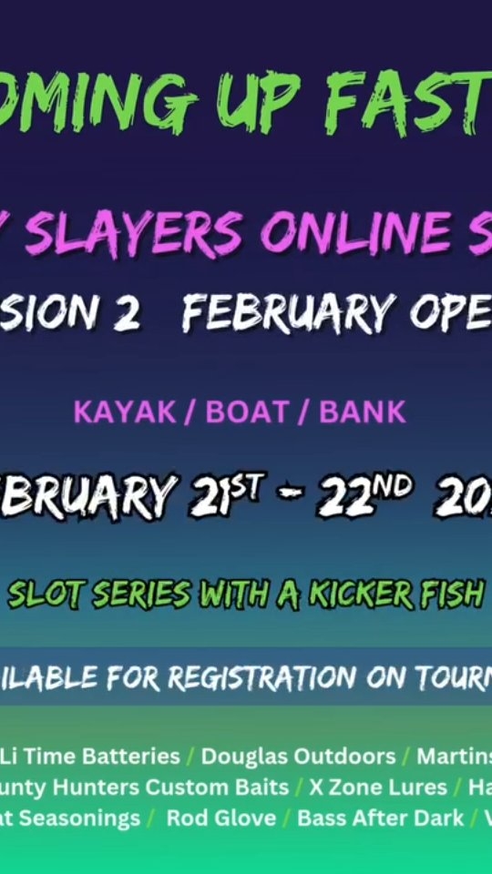 For the lady anglers- Our first Lady Slayer's event of the season is in just a few weekends! Division 2, led by @galandheryak ,has the first Lady Slayers event of 2026 to be held on the weekend of Feb. 21'st and 22'nd! If you have been thinking of joining in, now's the time to get registered on Tourney-X.
😀🎣
We will be holding a FB live the week of February 16th to go over the details for the season and answer any questions. Please stay tuned for an update on the exact day and time!
C'mon let's Slay 🎣
.
.
.
Visit: slaynationtournamentfishing.com
Go to the Membership page and select what membership fits you best and after that fill out the appropriate forms!
Boom....now you're a Slayer!!
Small Vessel Series
Kayak Series
Horse Power Series
Lady Slayers Online Series
.
.
.
C'mon let's Slay!!!!!
@litimepower
@xzonelures
@therodglove
@jccarjack
@harmonyfishingcompany
@4heroutdoorapparel
@poebassin
@heatyourmeat
@heatyourmeat_hot_seat
@martinscustombaits
@eurotackle
@bassafterdarkshow
@tourneyx
@theikefoundation
@lurelock
@thebassuniversity
@strikerbrands
@power.pole
@onyxoutdoor
@stonemanlures
@valuetainment
@moneysmartguy
#futurelooksbright
#bassfishing
#basstournament
#fishing
#ladiesfishing