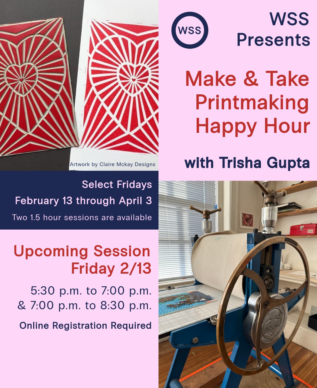 Looking for last minute Valentine's, Galentine's and Palentine's Day ideas? Join us for our upcoming Printmaking Happy Hour on ๐
๐ซ๐ข๐๐๐ฒ, ๐
๐๐๐ซ๐ฎ๐๐ซ๐ฒ ๐๐๐ญ๐ก! โค๏ธ
๐๐๐ ๐๐ซ๐๐ฌ๐๐ง๐ญ๐ฌ ๐๐ซ๐ข๐ง๐ญ๐ฆ๐๐ค๐ข๐ง๐ ๐๐๐ฉ๐ฉ๐ฒ ๐๐จ๐ฎ๐ซ ๐ฐ๐ข๐ญ๐ก ๐๐ซ๐ข๐ฌ๐ก๐ ๐๐ฎ๐ฉ๐ญ๐ โฃโฃ
โฃโฃ
We're back with Printmaking Happy Hour at WSS! Skip the bar and get creative with us on select Fridays from ๐
๐๐๐ซ๐ฎ๐๐ซ๐ฒ ๐๐โ๐๐ฉ๐ซ๐ข๐ฅ ๐ in our newly refreshed printmaking studio! Enjoy light refreshments while exploring a featured non-toxic printmaking technique led by artist @trishaguptaart. Make your own unique print and take it home as a keepsake. ๐๐จ ๐๐ฑ๐ฉ๐๐ซ๐ข๐๐ง๐๐ ๐ง๐๐๐๐๐, just bring your friends and your creativity!
๐๐ฉ๐๐จ๐ฆ๐ข๐ง๐ | ๐
๐ซ๐ข๐๐๐ฒ, ๐
๐๐๐ซ๐ฎ๐๐ซ๐ฒ ๐๐๐ญ๐ก (Valentine's Day Theme โค๏ธ)
๐๐ก๐จ๐จ๐ฌ๐ ๐๐ซ๐จ๐ฆ ๐ญ๐ฐ๐จ ๐ฌ๐๐ฌ๐ฌ๐ข๐จ๐ง๐ฌ:โฃโฃ
๐:๐๐ ๐๐ ๐ญ๐จ ๐:๐๐ ๐๐
๐:๐๐ ๐๐ ๐ญ๐จ ๐:๐๐ ๐๐
โฃโฃ
๐๐ฅ๐ข๐๐ค ๐ญ๐ก๐ ๐ฅ๐ข๐ง๐ค ๐ข๐ง ๐๐ข๐จ ๐ญ๐จ ๐ฌ๐ข๐ ๐ง ๐ฎ๐ฉ!โฃโฃ
โฃโฃ
#WashingtonStudioSchool #HappyHourDC #Printmaking #ArtSchool #ThingsToDoInDC #ArtAfter5 #ArtGalleryDC #ArtEventsDC #PrintmakingClasses #DCPrintmakers #Monotype #Linocut #Drypoint #MDPrintmakers #VAPrintmakers #DMVPrintmaker
