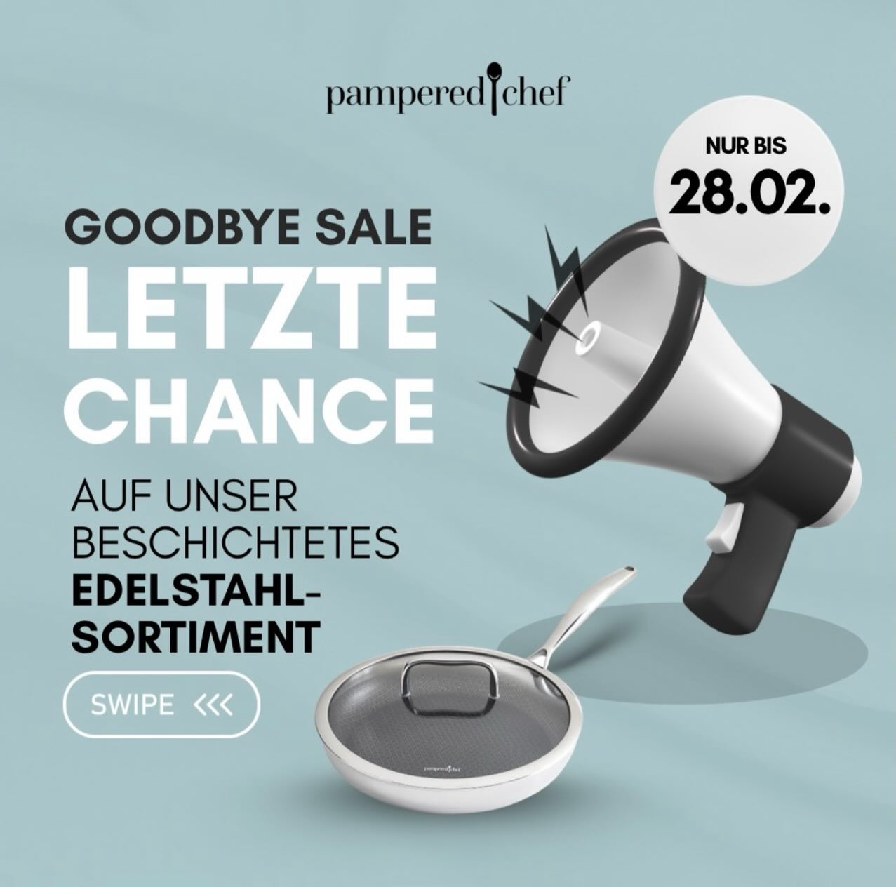 Letzte Möglichkeit unsere Antihaft-Edelstahlpfannen erwerben zu können.
Schreibe mich gerne an, Ich helfe dir dabei.
Oder bestelle direkt:
https://www.pamperedchef.eu/pws/ziehl/tabs/monatsangebote