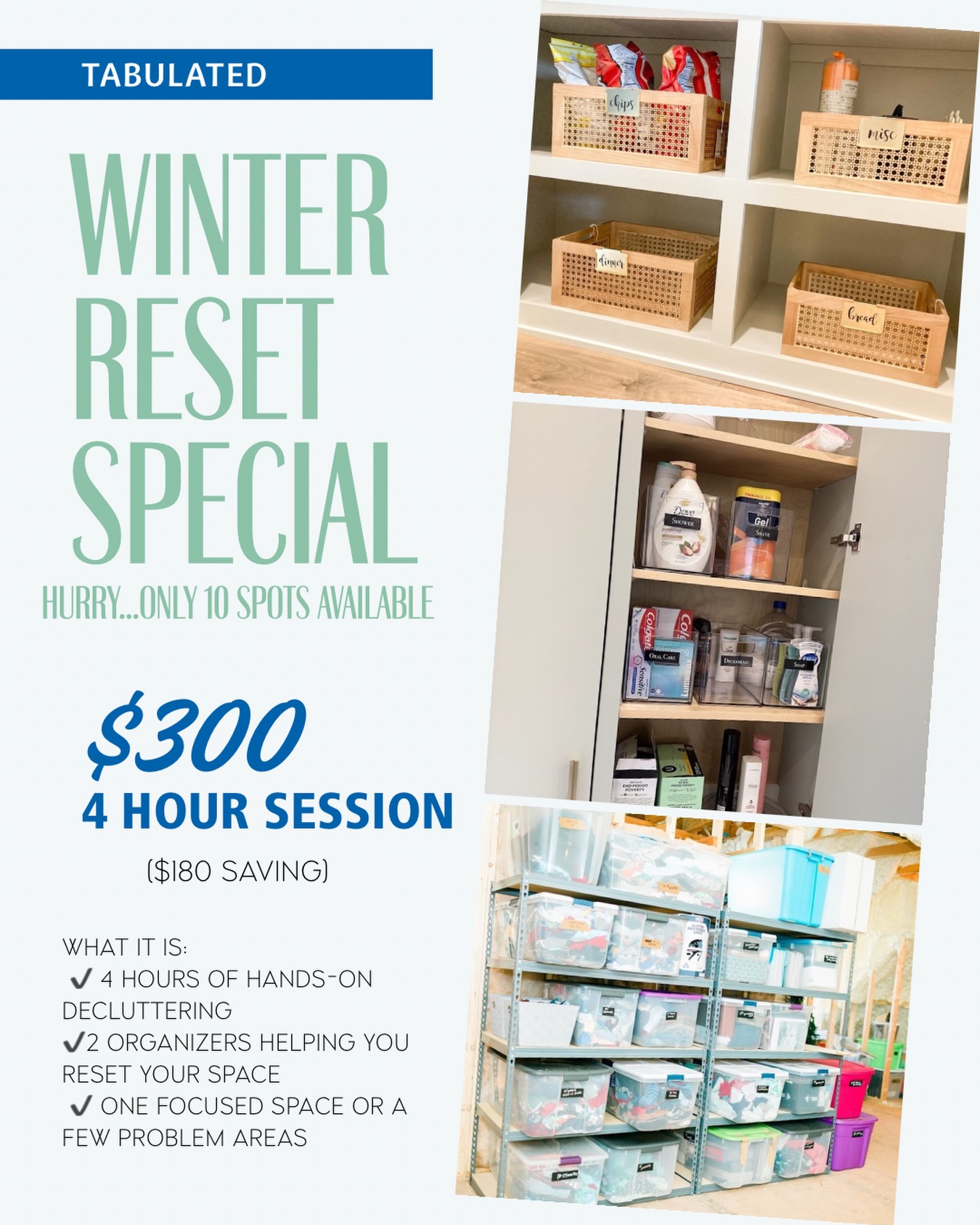 Winter clutter has a way of sneaking up on you.
One day everything feels fine… and the next, your house feels heavy.
⠀⠀⠀⠀⠀⠀⠀⠀⠀
That’s why I’m offering a Winter Reset — a focused, hands-on decluttering session designed to help you get unstuck.
⠀⠀⠀⠀⠀⠀⠀⠀⠀
✔️ 4 hours of hands-on decluttering
✔️ Two professional organizers working together
✔️ One focused space or a few problem areas
✔️ Real progress in one session
⠀⠀⠀⠀⠀⠀⠀⠀⠀
$300 + tax
(Normally $480 — $180 savings)
⠀⠀⠀⠀⠀⠀⠀⠀⠀
Decluttering only — supplies not included.
⠀⠀⠀⠀⠀⠀⠀⠀⠀
🗓 Available through February 28
⏳ Limited to 10 spots only
⠀⠀⠀⠀⠀⠀⠀⠀⠀
Comment RESET or send me a message to grab one before they’re gone.
⠀⠀⠀⠀⠀⠀⠀⠀⠀
#BowlingGreenKY
#BGKY
#BowlingGreenBusiness
#SouthCentralKY
#WarrenCountyKY