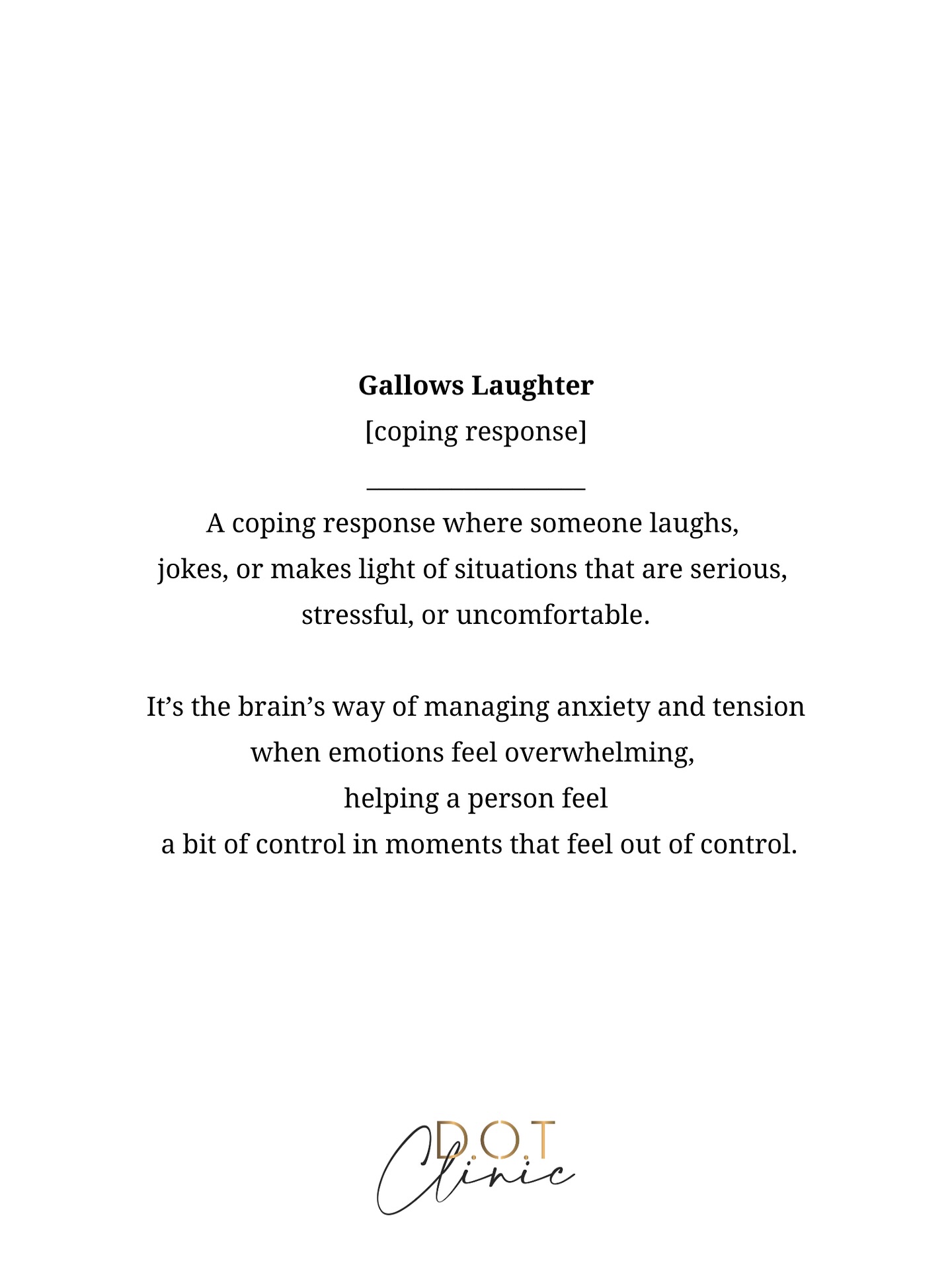 Have you ever laughed at the exact moment someone shared bad news and couldn’t stop yourself? That’s your brain using gallows laughter to cope.
⠀⠀⠀⠀⠀⠀⠀⠀⠀⠀⠀⠀⠀⠀⠀⠀⠀⠀⠀⠀⠀⠀⠀⠀⠀⠀⠀⠀⠀⠀⠀⠀⠀⠀⠀⠀⠀⠀⠀⠀
#mentalhealth #stressrelief #selfawareness #therapy #nervous
