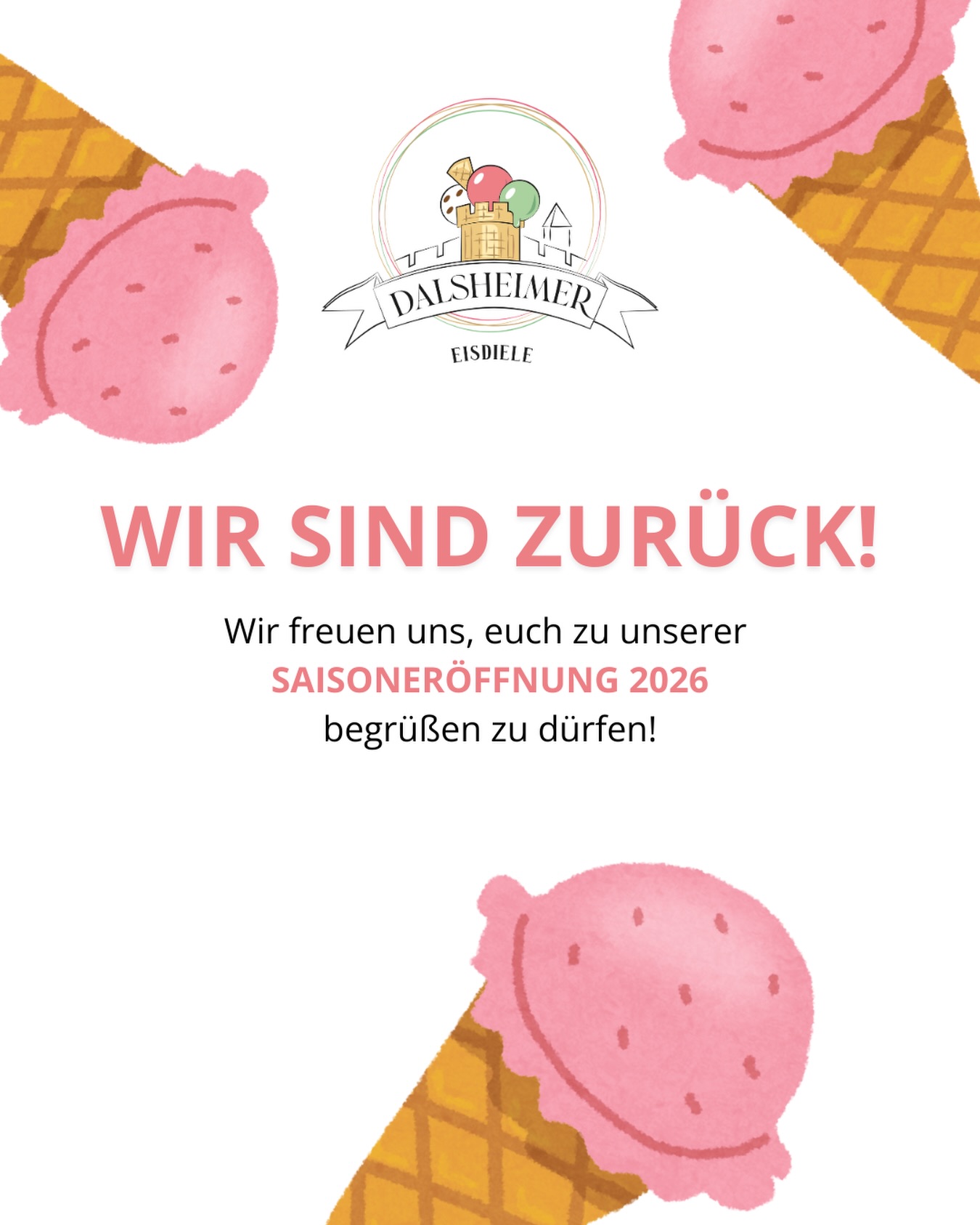 Ab heute haben wir wieder geöffnet und freuen uns auf euch! 🍨🍧☀️
Dalsheimer Eisdiele
Sonnestr. 1
67592 Flörsheim-Dalsheim
#eis #gelato #floersheimdalsheim #saisonstart #dalsheimereisdiele