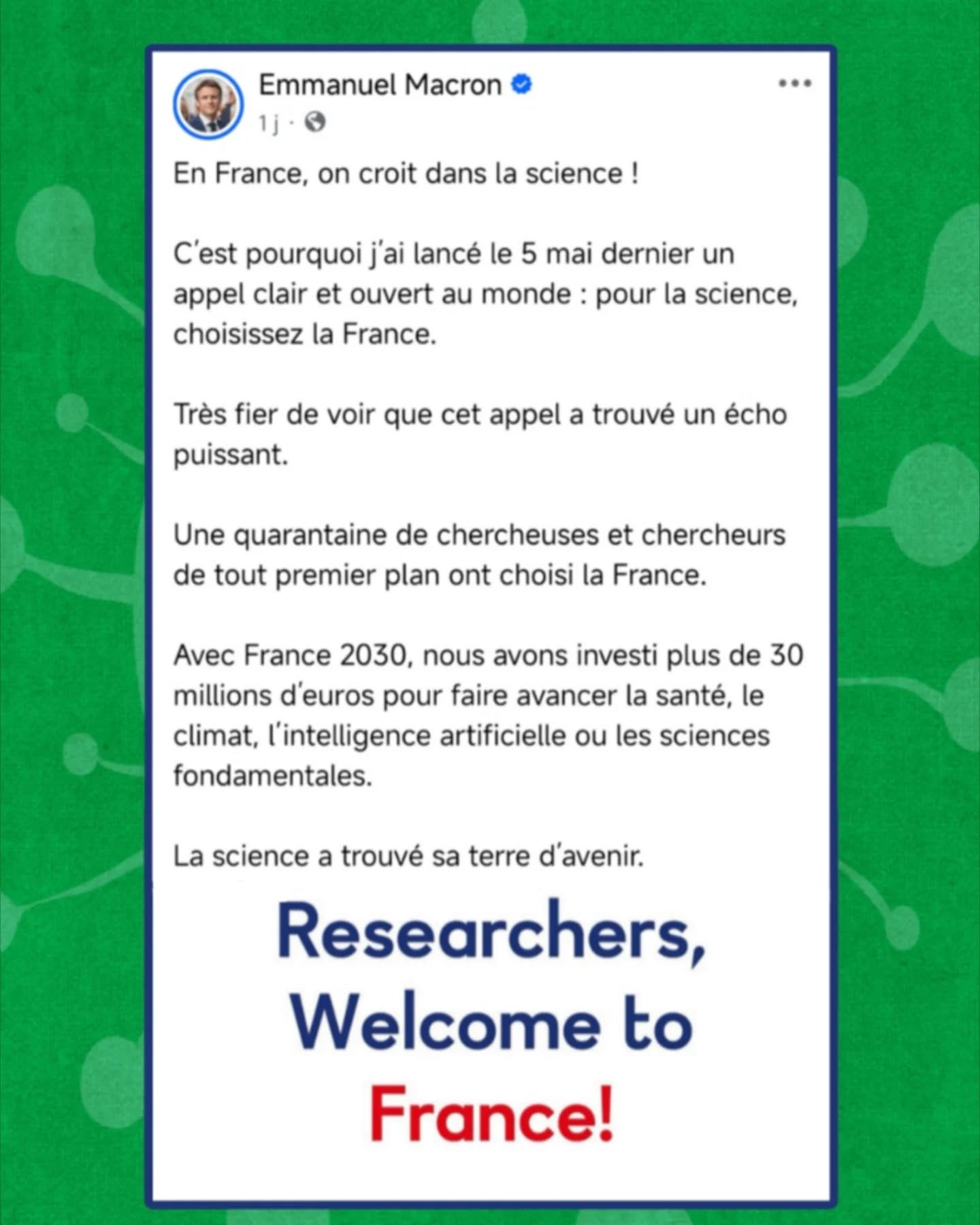 « En France, on croit dans la science. »
Pourtant, sur le #CovidLong, la réalité est beaucoup plus contrastée 🧵👇
En France, on estime à 2 millions de personnes adultes concernées par le Covid Long (chiffres officiels d’étude @santepubliquefrance )
(Aucune étude sur les moins de 18 ans)
https://www.santepubliquefrance.fr/les-actualites/2023/covid-long-2-millions-de-personnes-presentaient-une-affection-post-covid-19-fin-2022
Pourtant, la recherche dédiée reste limitée :
👉environ 50 projets de recherche financés, soutenus notamment par l’agence #ANRS, mais aucun essai thérapeutique en cours.
👉 ≈ 16 millions d’euros de financements de l’État français pour la recherche sur le #CovidLong
À titre de comparaison :
👉Royaume‑Uni 🇬🇧, plusieurs dizaines de millions de livres sterling ont été investis dans la recherche sur le #CovidLong
👉États‑Unis 🇺🇸, plus d’un milliard de dollars ont été alloués à des initiatives de recherche dédiées.
👉Allemagne 🇩🇪, le gouvernement s’est engagé à investir environ 500 millions d’euros sur dix ans dans la recherche sur le Covid Long et les maladies post‑infectieuses via une stratégie nationale de recherche à long terme
https://www.eds.clinic/articles/germany-500-million-me-cfs-long-covid
Investir dans la science, ce n’est pas seulement attirer des chercheurs d’excellence :
c’est aussi donner les moyens de répondre aux crises sanitaires qui durent.
La science a trouvé sa terre d’avenir ?
Les patients atteints de Covid Long, eux, attendent toujours la leur.
@gouvernementfr @emmanuelmacron @stephanie.rist
#Apresj20
https://www.instagram.com/p/DUWSPiuDXqM/?igsh=dHk0OTkzcDUzYWVq